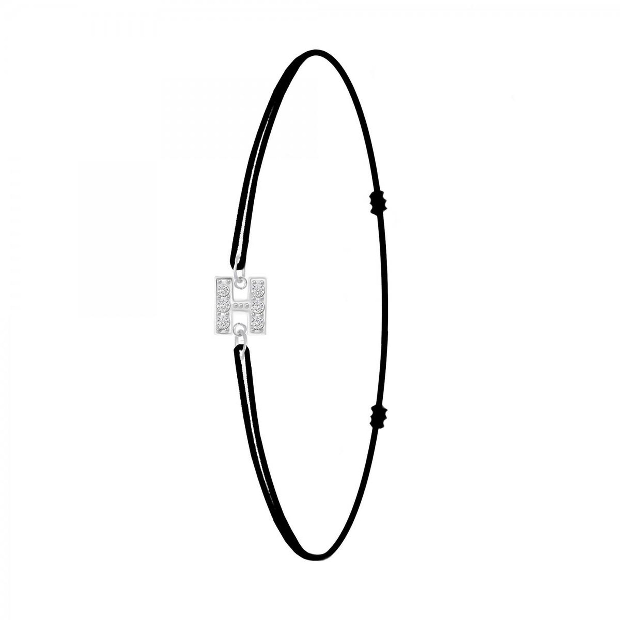SC CRYSTAL Bracelet lettre H élastique noir SC Crystal orné de Cristaux scintillants