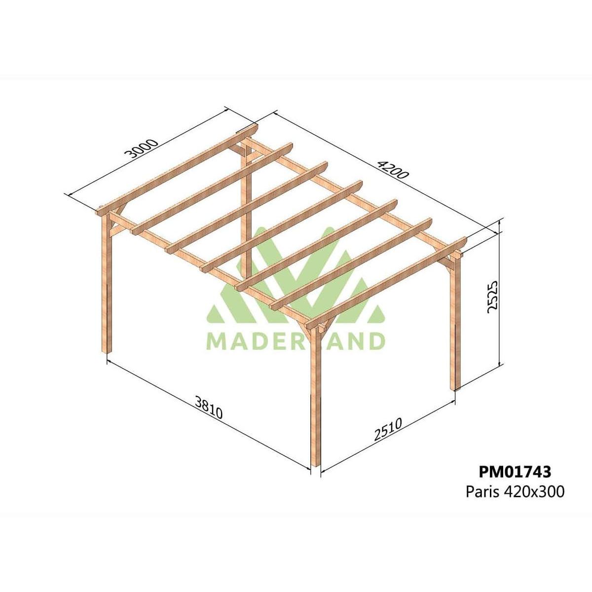 JARDIDECO Pergola massive en bois Paris 420 x 300 cm - Maderland