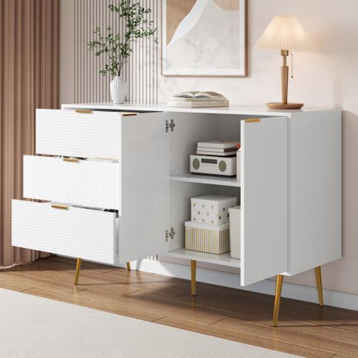 MERAX Buffet 2 porte(s) 3 tiroir(s) - 120 cm blanc mdf