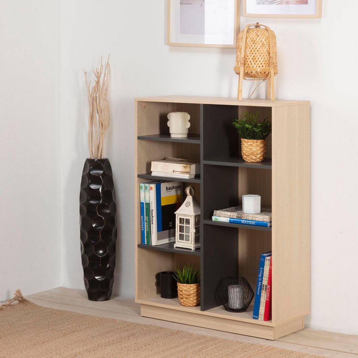 VS VENTA-STOCK Étagère Bibliothèque Vigo 110x80 cm , étagère pour bureau, couleur Chêne et Gris