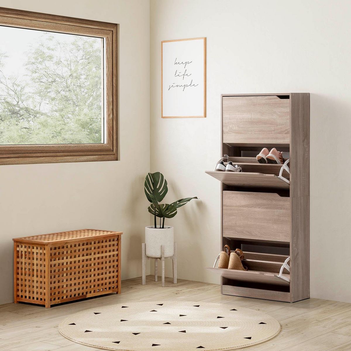 VS VENTA-STOCK Meuble à chaussures Angel 4 portes couleur chêne, pour 24 paires