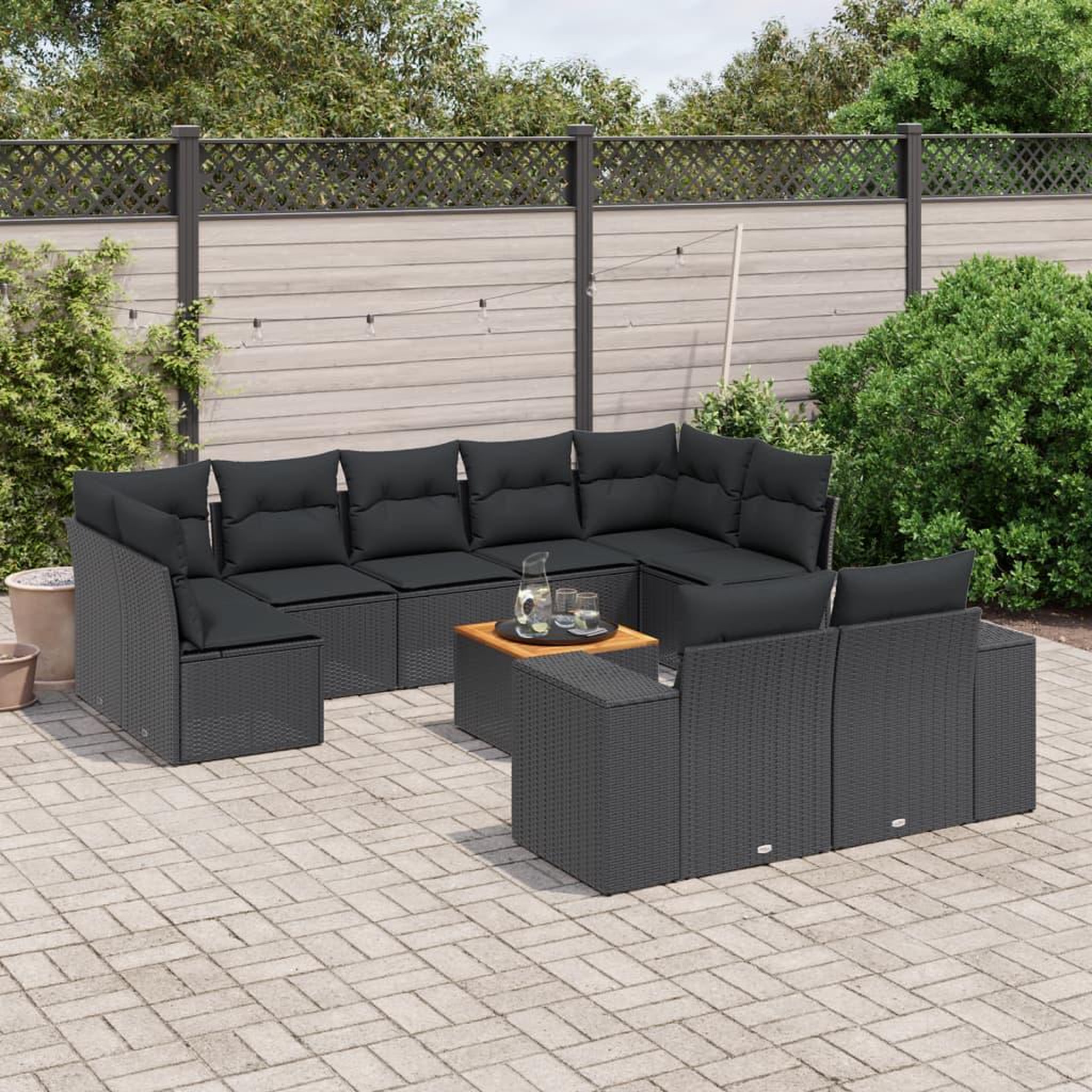 VIDAXL Salon de jardin 10 pcs avec coussins noir resine tressee