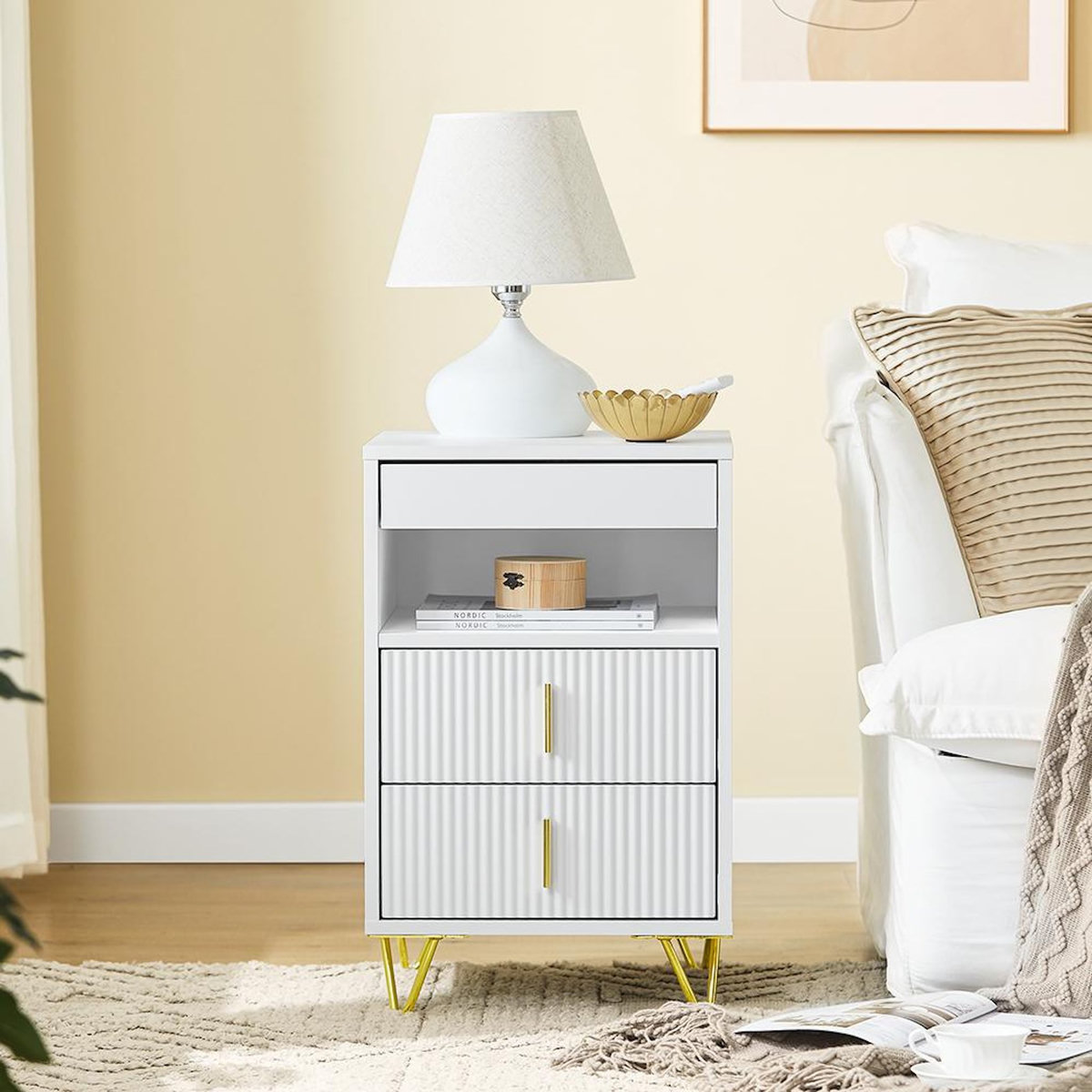 SOBUY SoBuy - Table De Chevet à 3 tiroirs - Blanc - 40x40x63cm - Moderne - FBT168-W