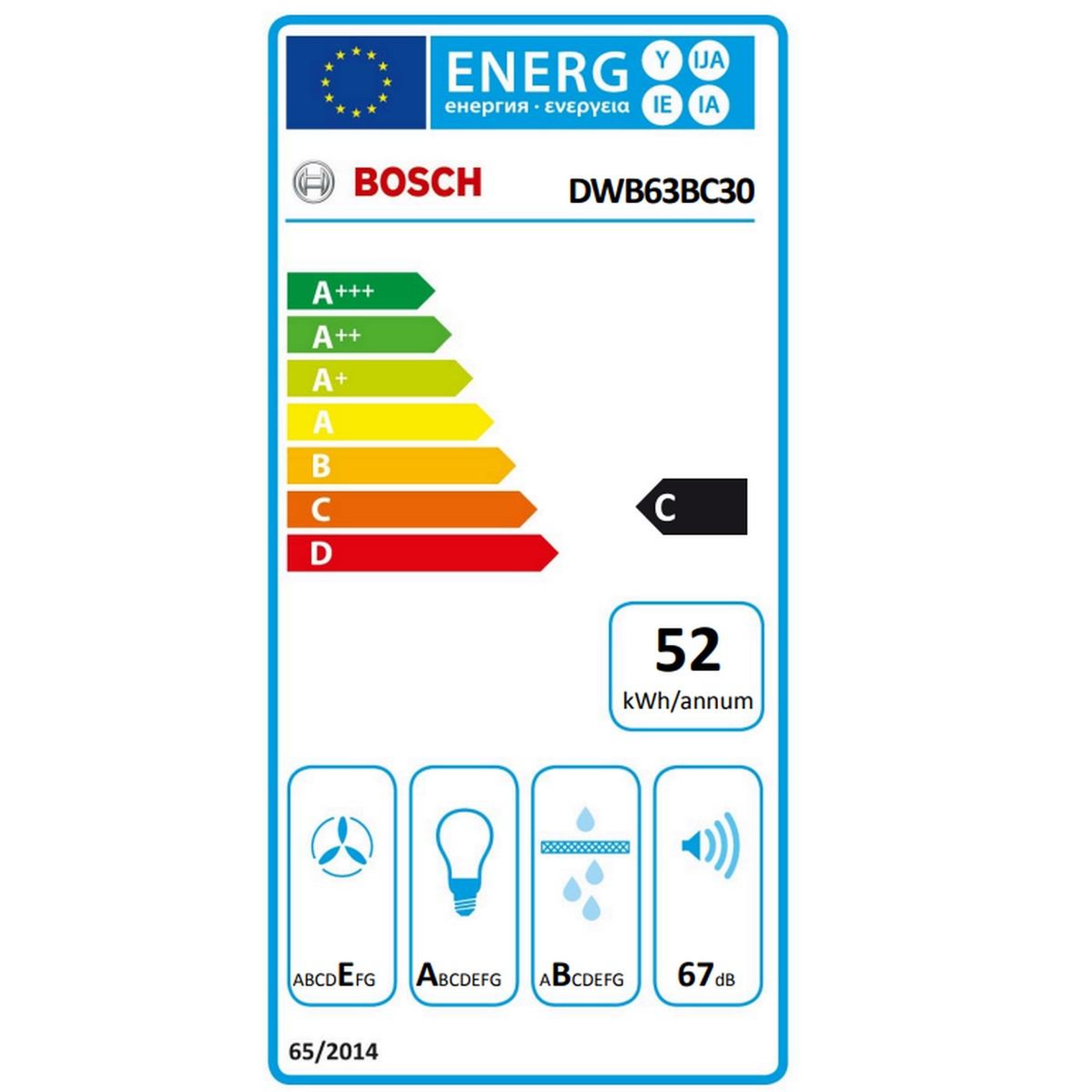 Voir la diapositive 2 : BOSCH Hotte décorative murale 60cm 400m3/h inox - dwb63bc30