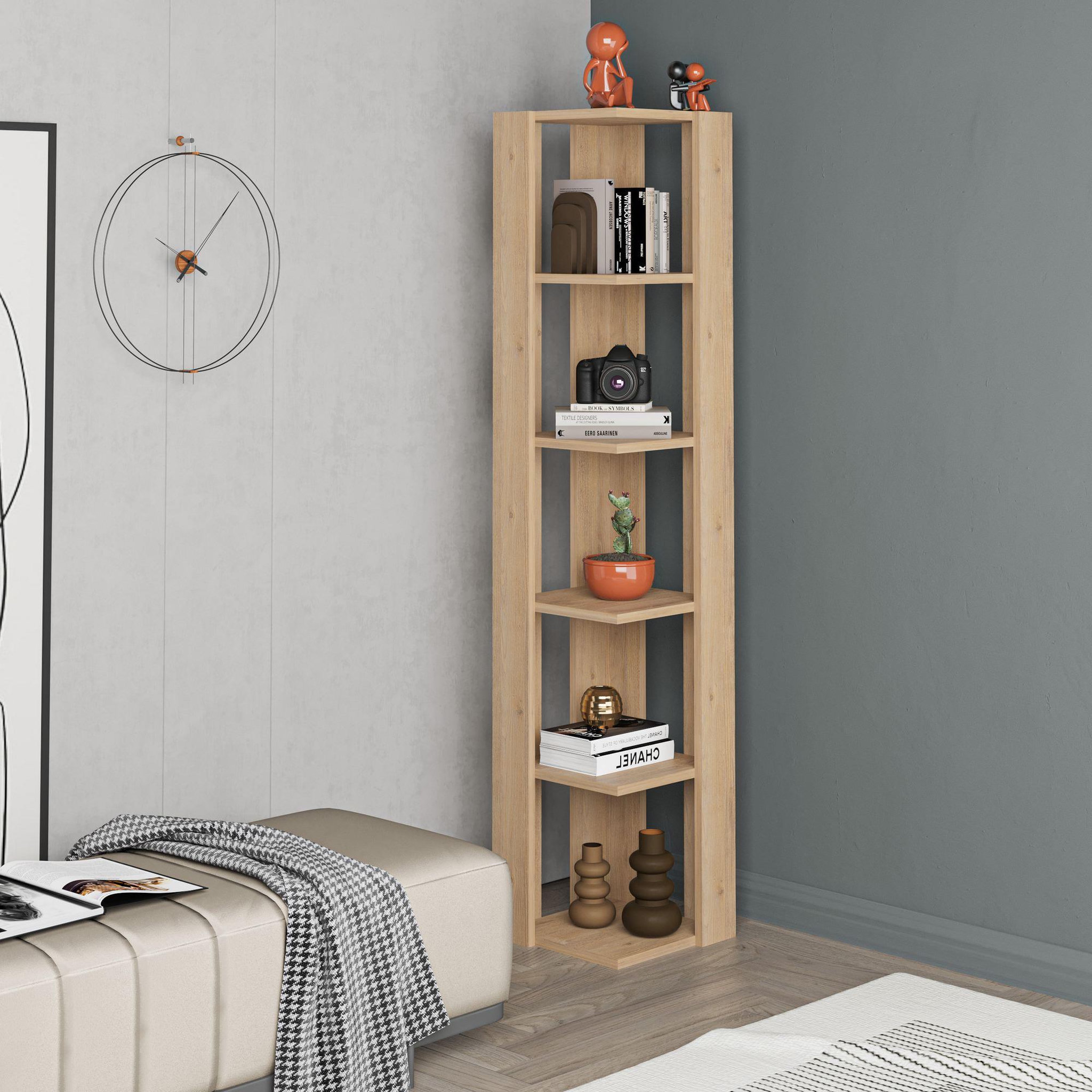Voir la diapositive 2 : Habitat et Jardin Bibliothèque en bois  Nati  - 32 x 32 x 161 cm - Beige
