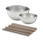 ZENKER Lot comprenant 1 moule baguette 3 empreintes, 1 spatule Zenker et 2 bols à mixer en inox Fackelmann