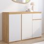 Voir la diapositive 2 : ID MARKET Buffet 100 cm TOMI 3 portes et 1 tiroir blanc et bois