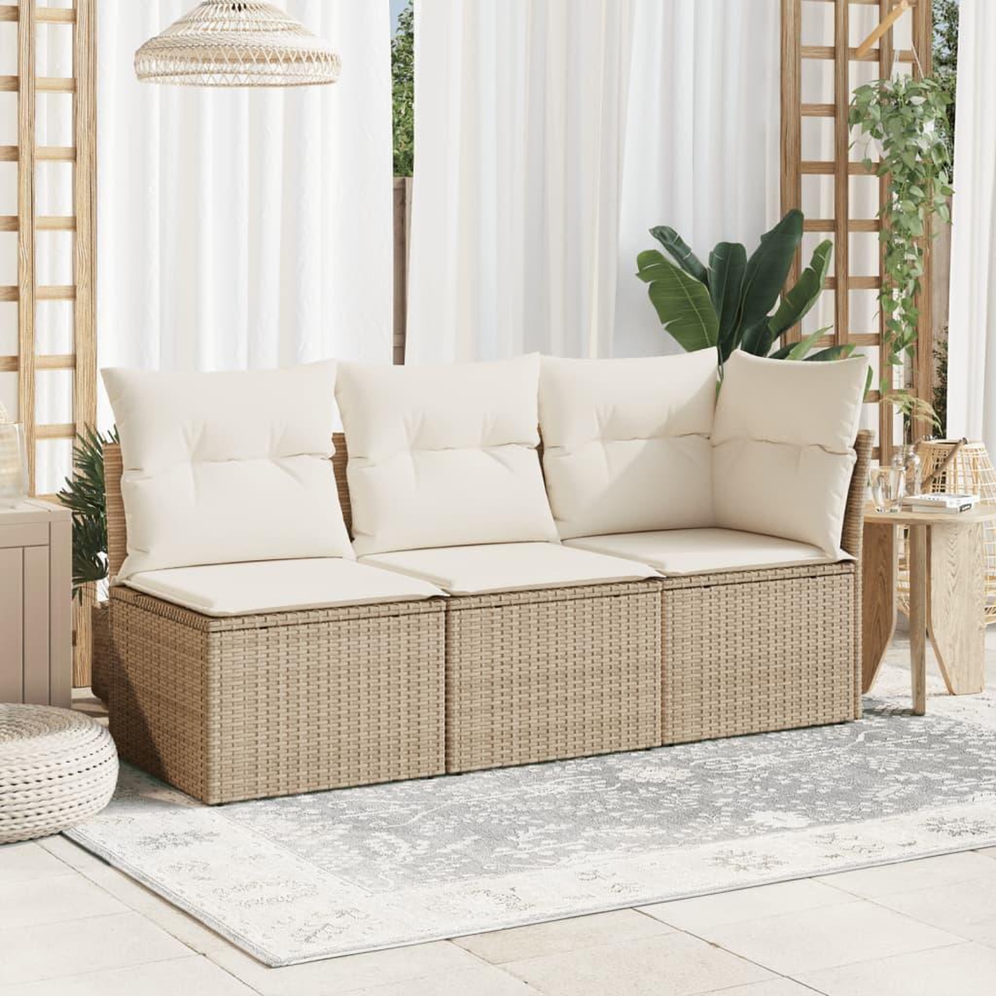 Voir la diapositive 3 : VIDAXL Chaise de jardin sans accoudoirs avec coussins beige poly rotin
