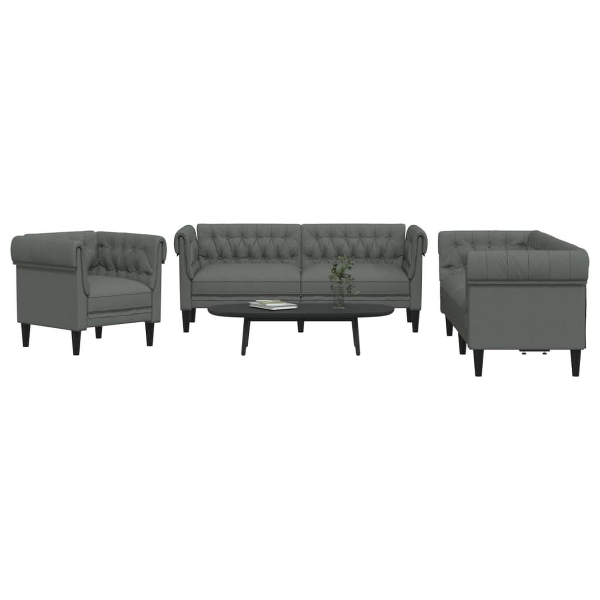 VIDAXL Ensemble de canapes 3 pcs gris fonce tissu