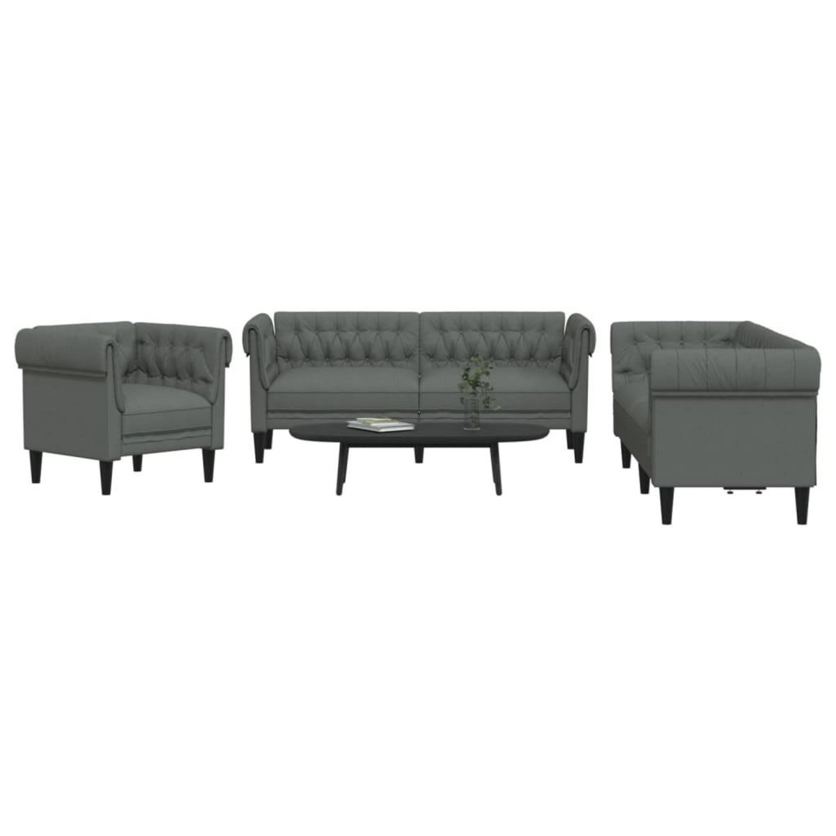 VIDAXL Ensemble de canapes 3 pcs gris fonce tissu