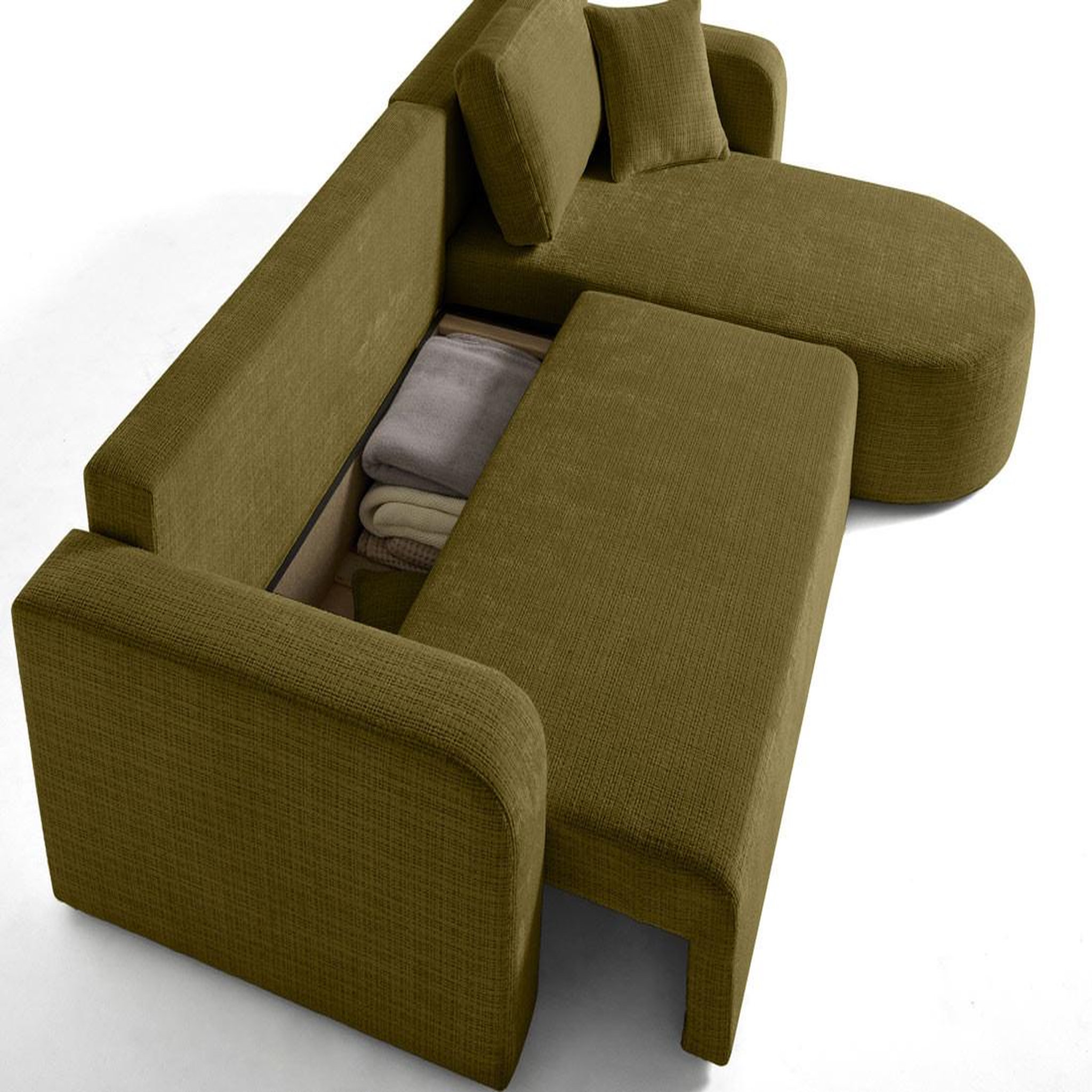 Voir la diapositive 3 : BEST MOBILIER Miro - canapé d'angle réversible - 4 places - convertible avec coffre - en velours texturé