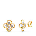 L'ATELIER D'AZUR Boucles d'Oreilles Or 18 Carats 750/000 Bicolore Trèfle à Quatre-Feuilles - Zirconium