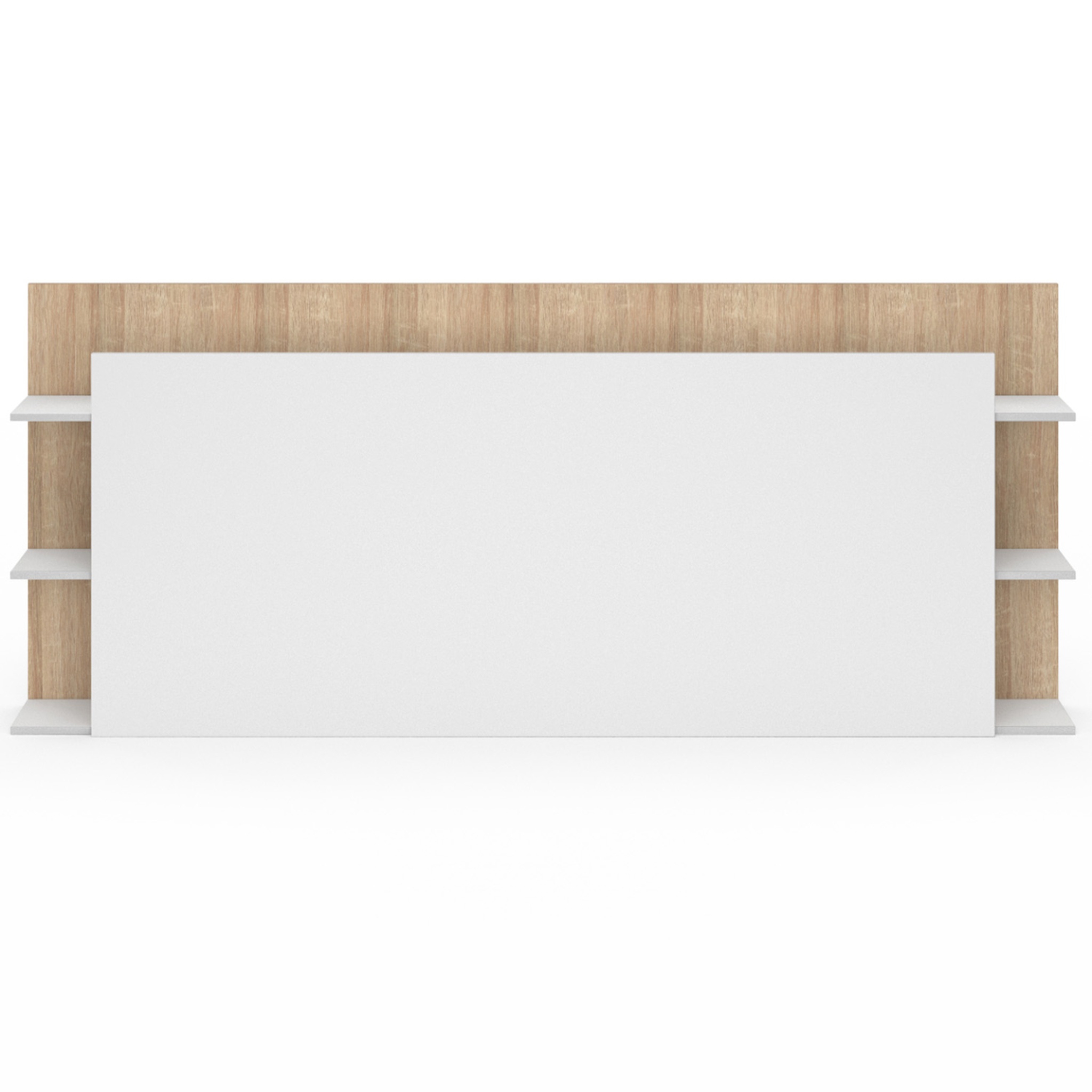 Voir la diapositive 3 : ID MARKET Tête de lit sur pied ciri pour lit 140 et 160 cm avec rangements blanc et bois