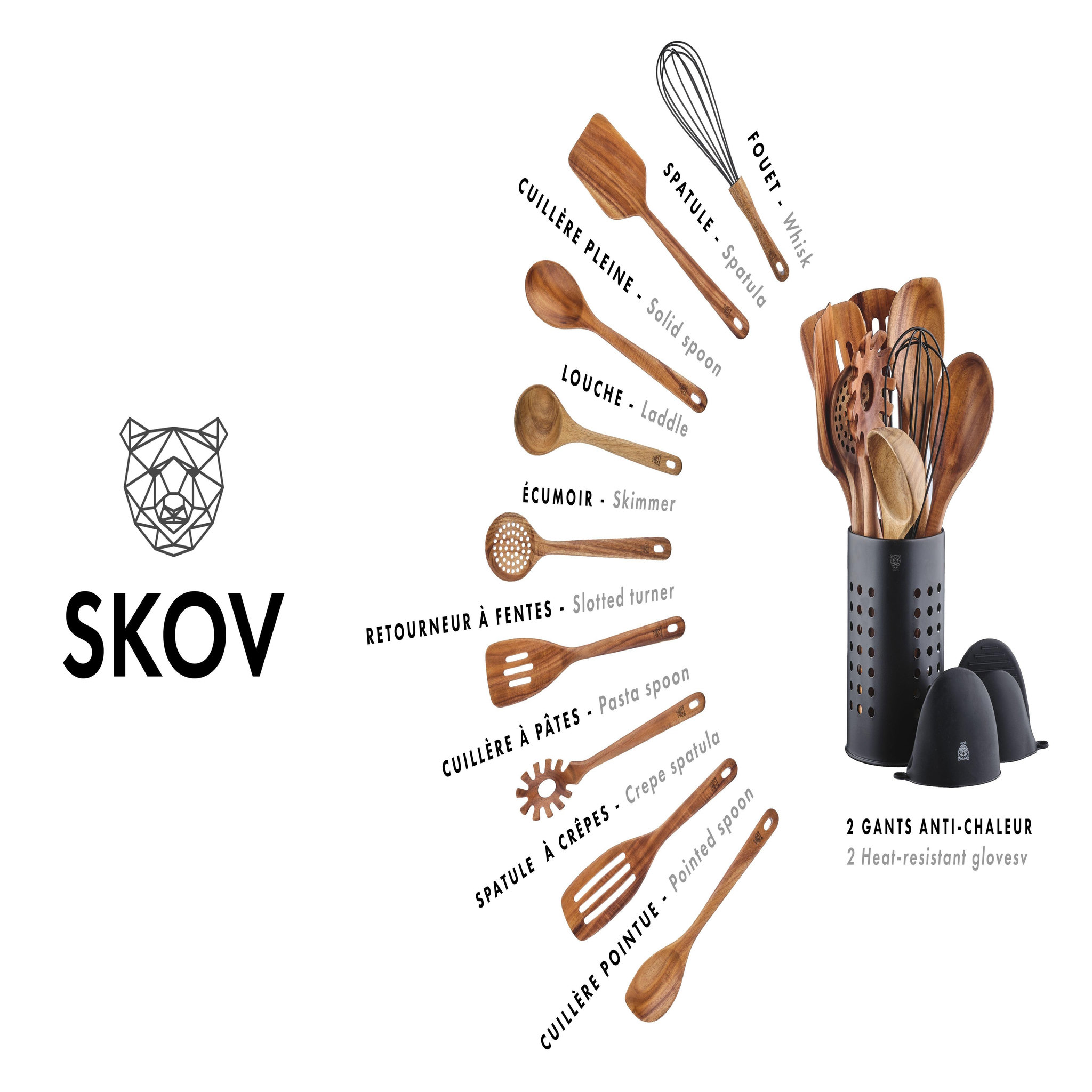 Voir la diapositive 3 : BJORN Set d'ustensiles de cuisine en bois d'acacia skov - 12 pièces