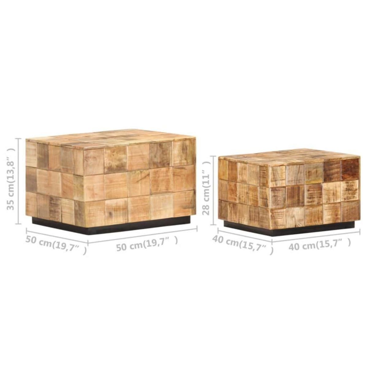 VIDAXL Tables basses 2 pcs avec design de blocs Bois de manguier brut