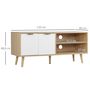 Voir la diapositive 3 : HOMCOM Meuble TV bas sur pied style scandinave 2 portes 2 niches piètement effilé incliné bois panneaux blanc aspect bois
