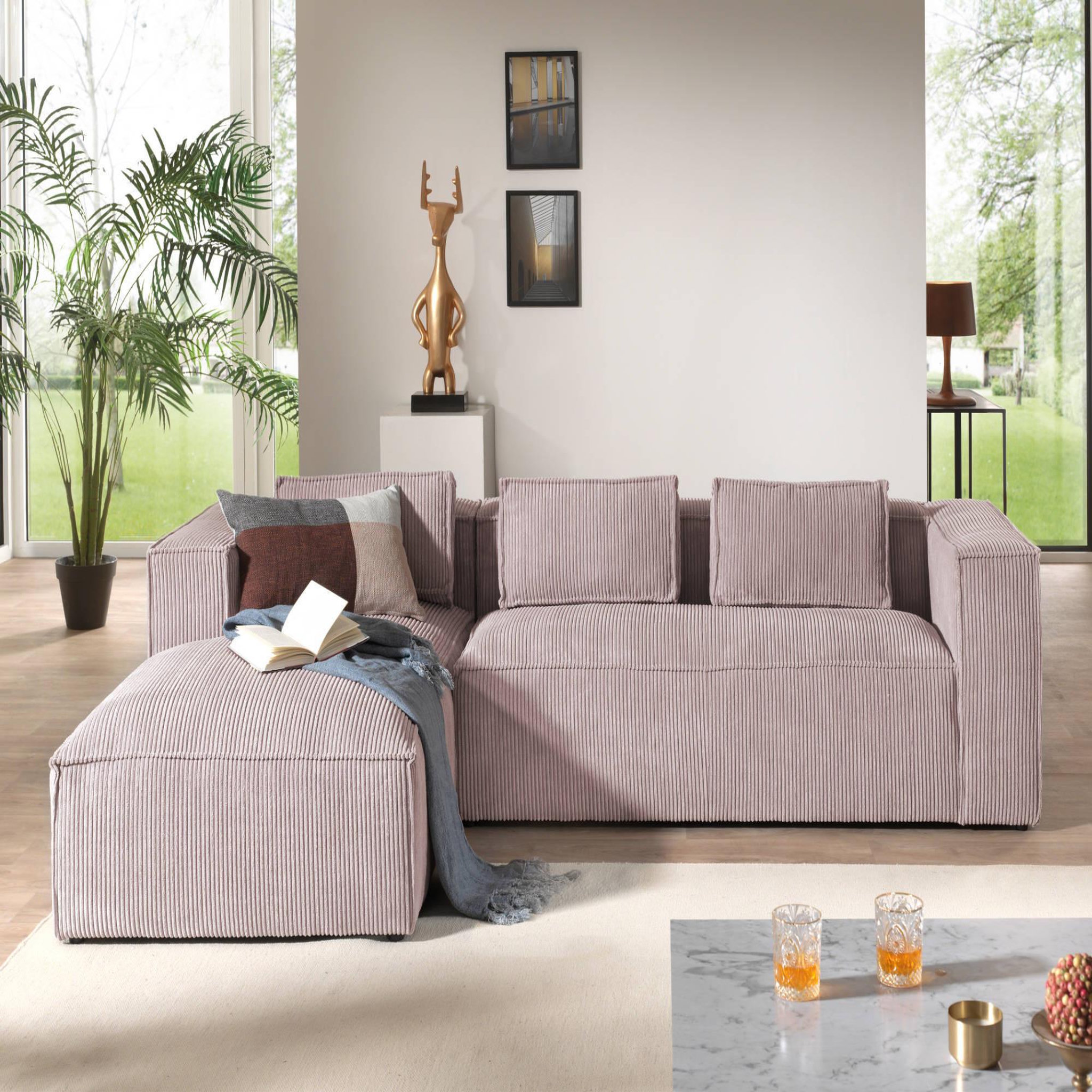 Voir la diapositive 2 : LISA DESIGN Stella - canapé d'angle - en velours côtelé - 4 places -style contemporain - gauche
