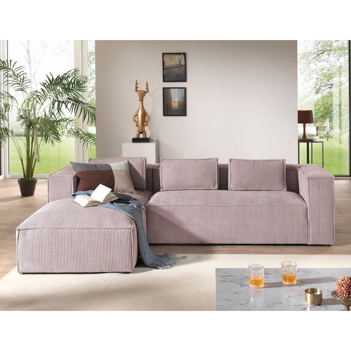 LISA DESIGN Stella - canapé d'angle - en velours côtelé - 4 places -style contemporain - gauche