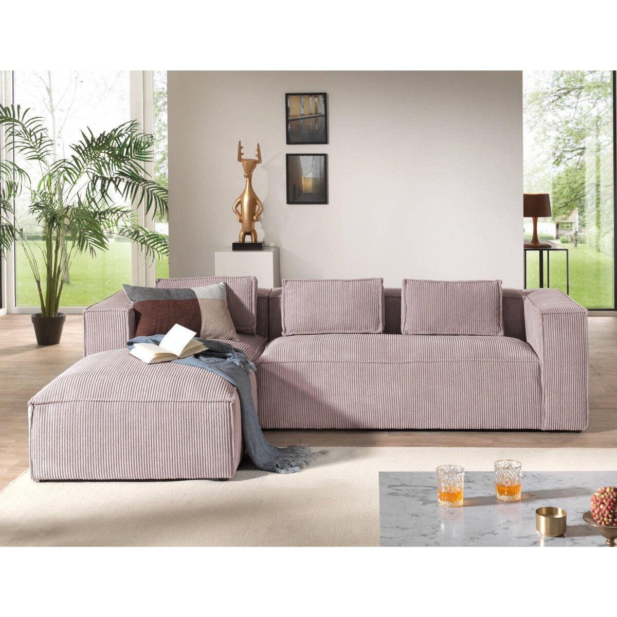 LISA DESIGN Stella - canapé d'angle - en velours côtelé - 4 places -style contemporain - gauche