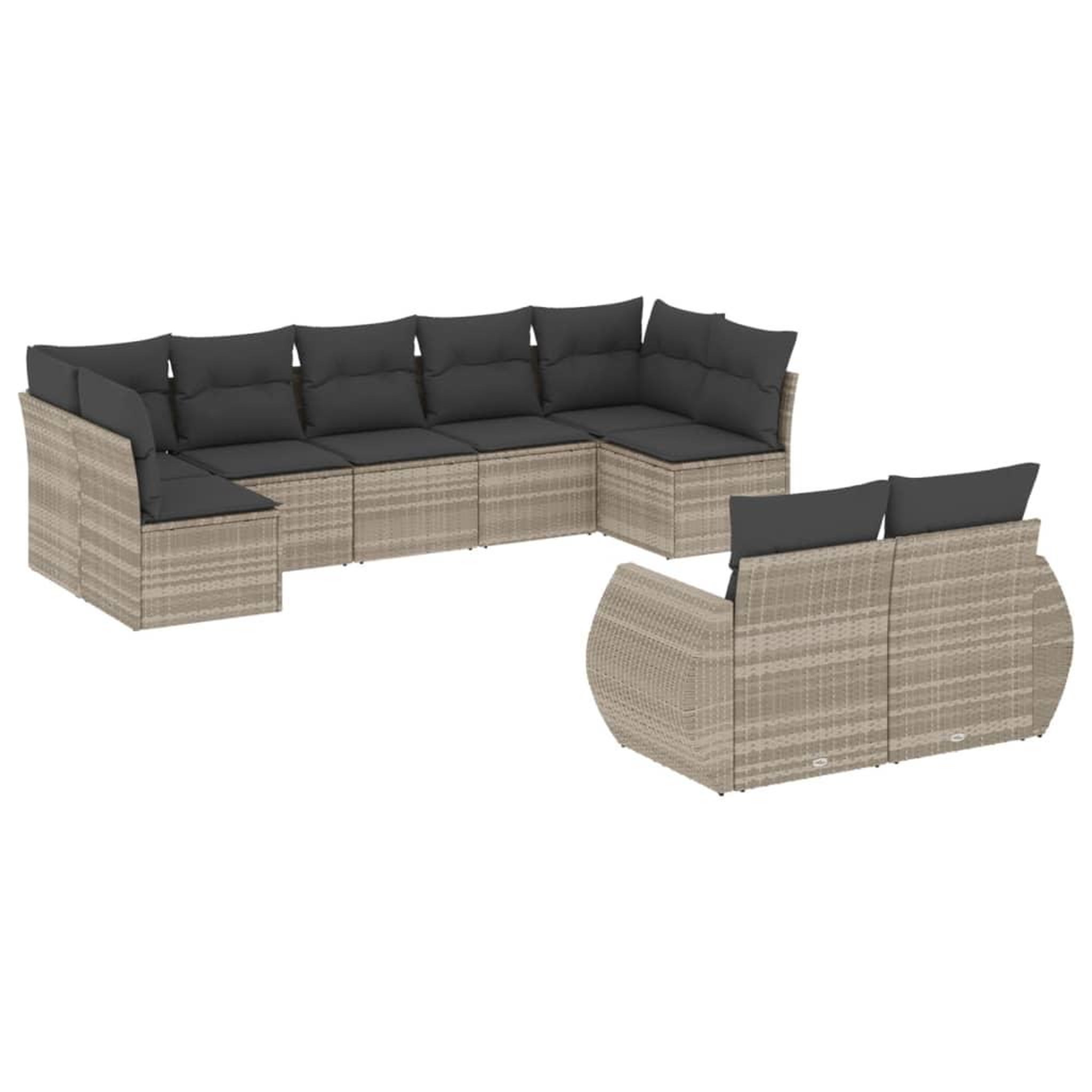 Voir la diapositive 2 : VIDAXL Salon de jardin 9 pcs avec coussins gris clair resine tressee