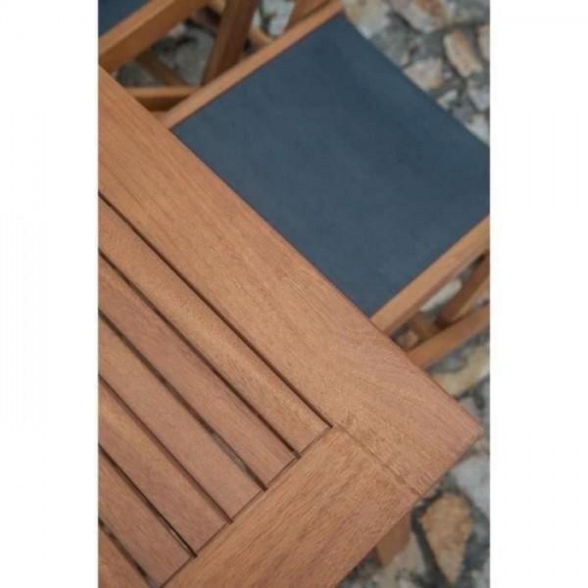 MARKET24 Ensemble repas de jardin 4 a 6 personnes - Table extensible 120/180 x 80 cm + 6 chaises assises textilene - Bois Eucalyptus FSC