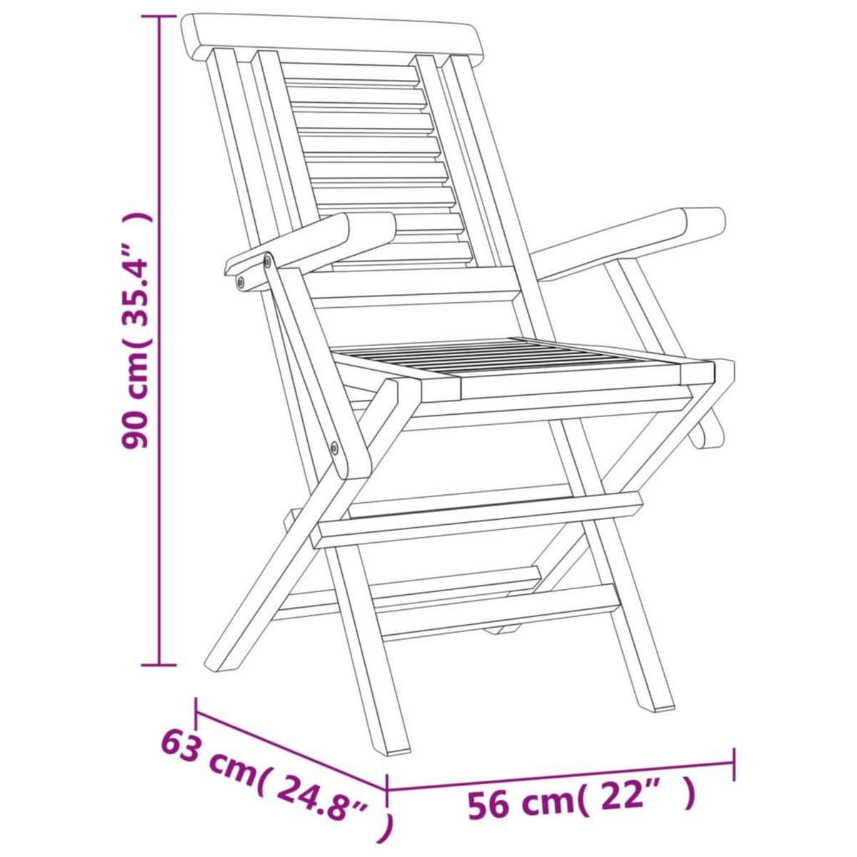 VIDAXL Chaises de jardin pliantes lot de 2 56x63x90cm bois massif teck