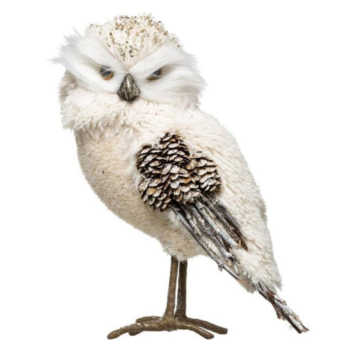 FEERIC LIGHT & CHRISTMAS Hibou avec Paillettes  Cocon  23cm Beige & Or