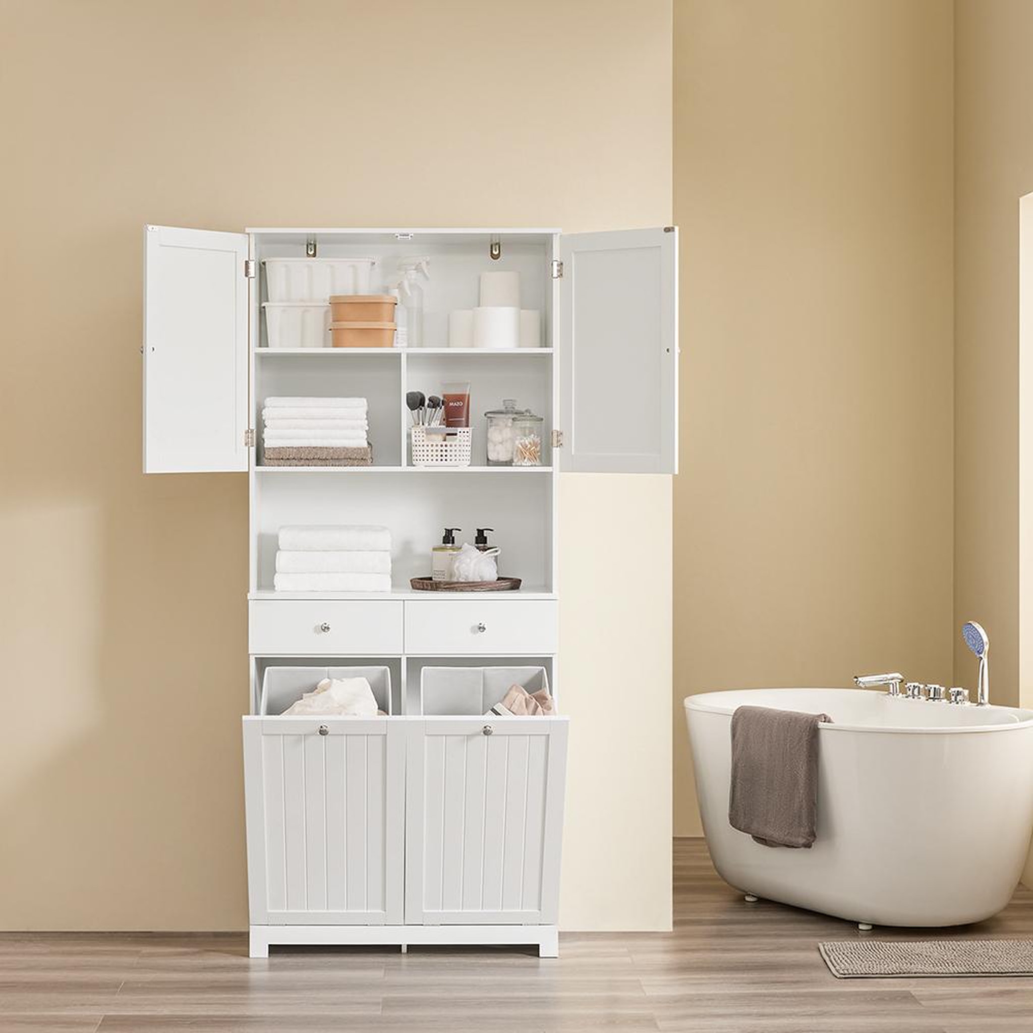 Voir la diapositive 5 : SOBUY SoBuy - Meuble De Buanderie à deux tiroirs - Blanc - 78x38x181cm - Nordique - BZR215-W