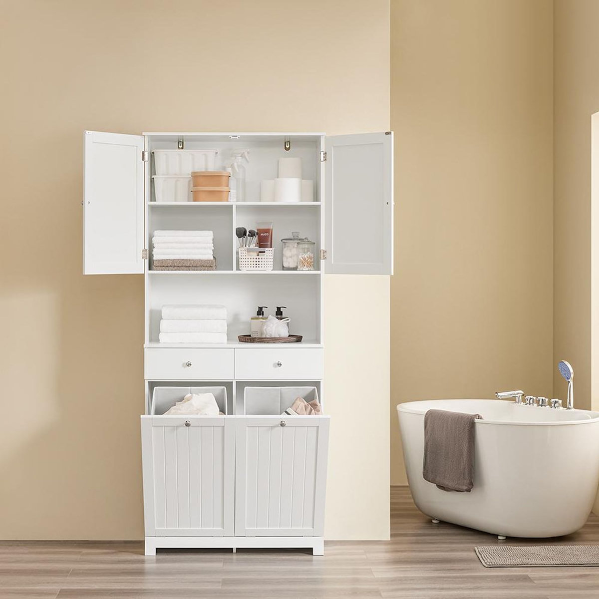 SOBUY SoBuy - Meuble De Buanderie à deux tiroirs - Blanc - 78x38x181cm - Nordique - BZR215-W