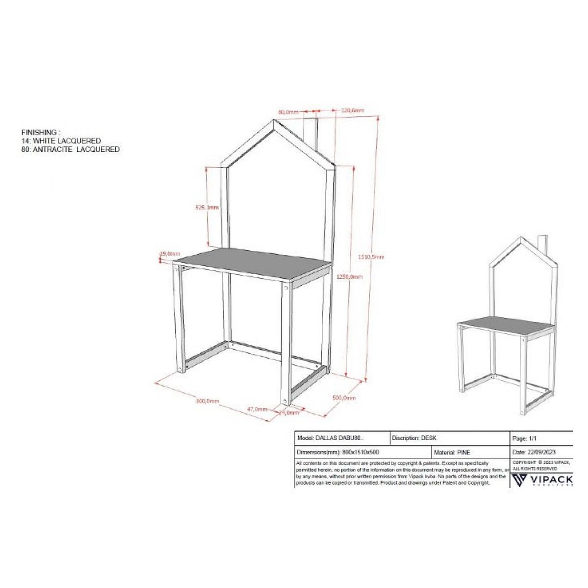 Voir la diapositive 3 : Paris Prix Bureau Enfant en Bois  Dallas  150cm Anthracite