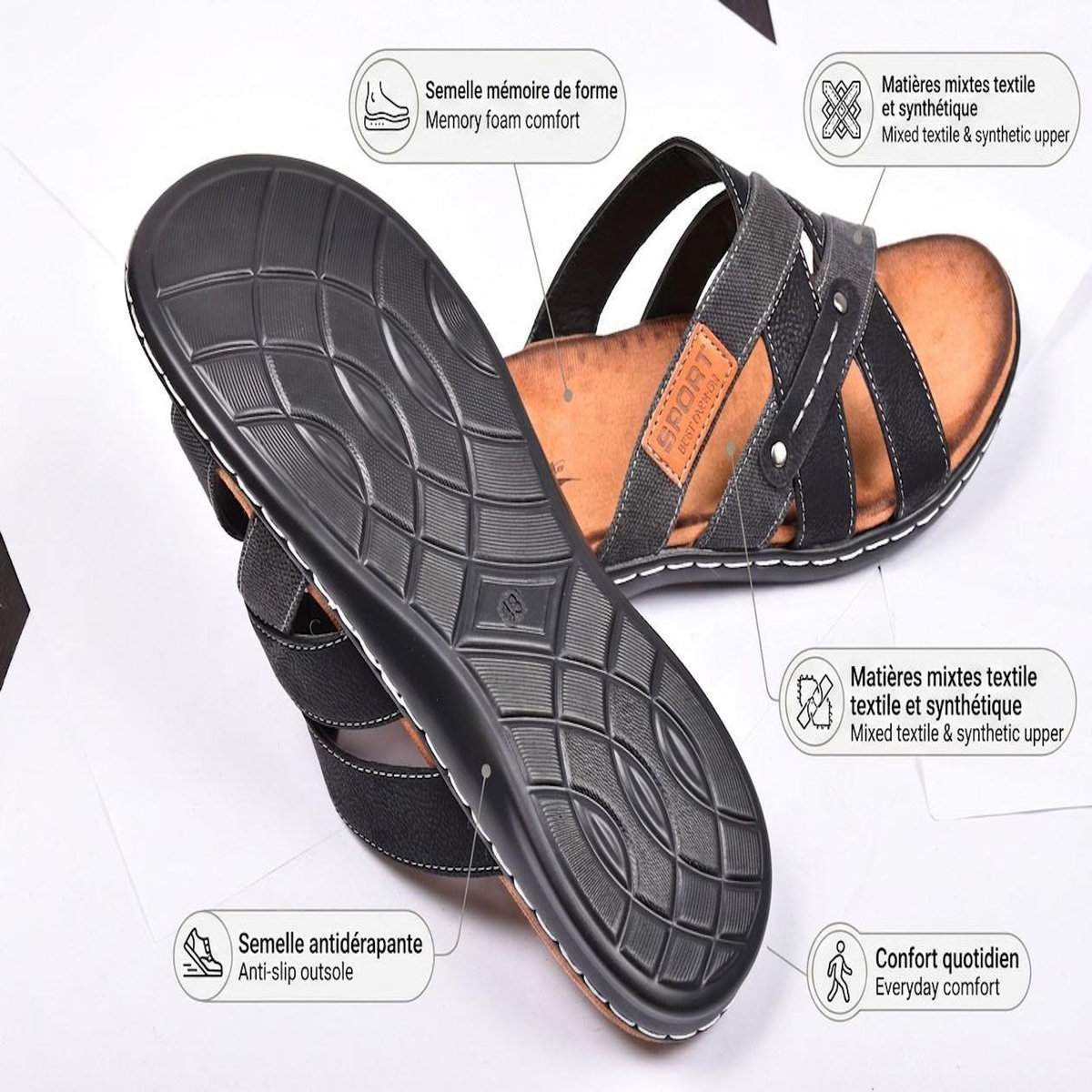 OZABI OZABI Sandales homme sangles croisées confort mémoire de forme