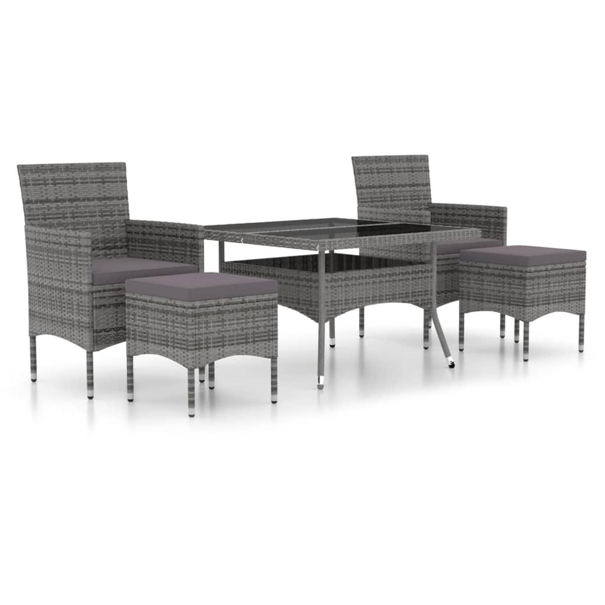 Voir la diapositive 2 : VIDAXL Ensemble a Manger jardin 5 pcs resine tressee verre trempe Gris