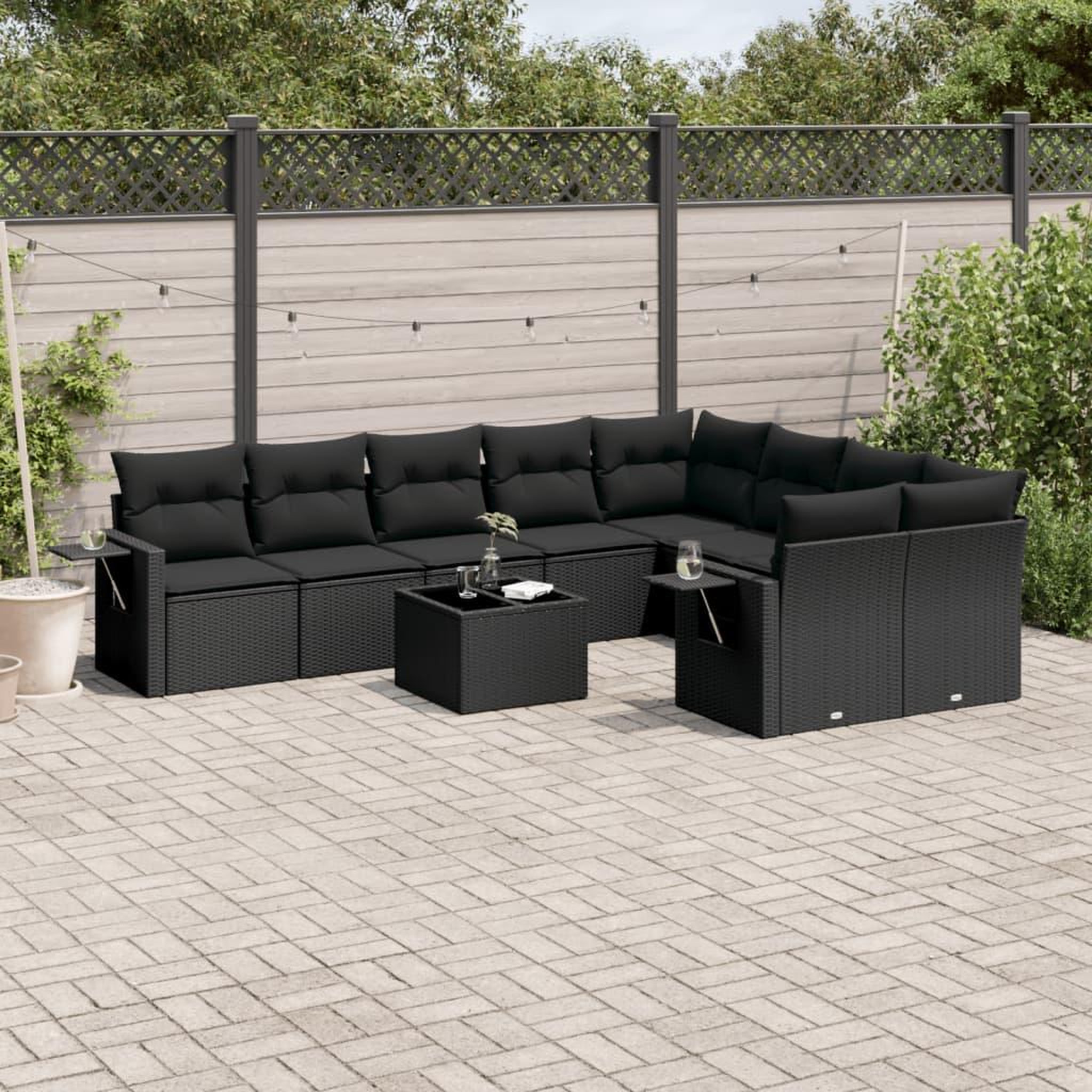 VIDAXL Salon de jardin 10 pcs avec coussins noir resine tressee