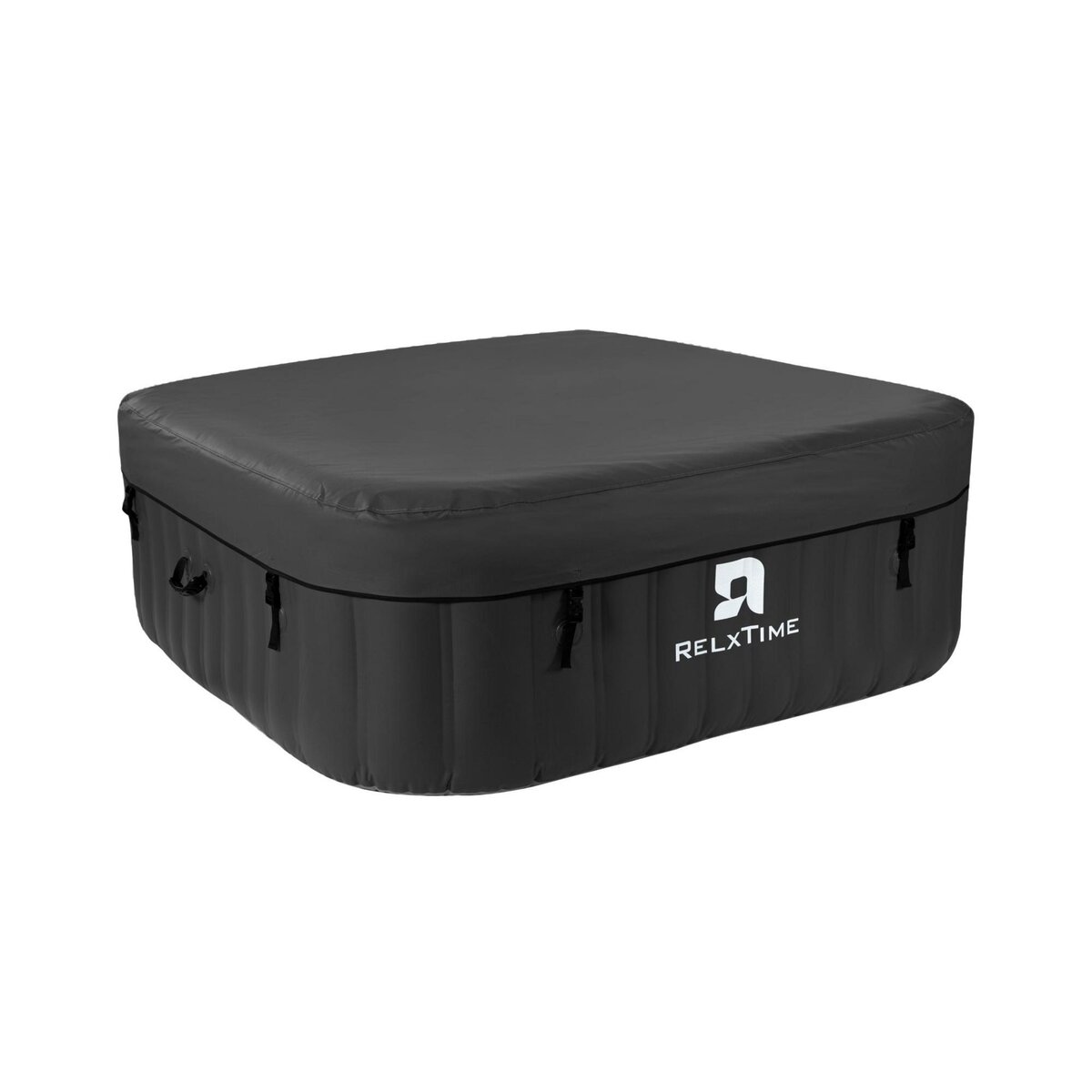 RELX TIME Spa gonflable 6 places carré - RELXTIME - 130 Jets - Noir - Filtre et bâche inclus