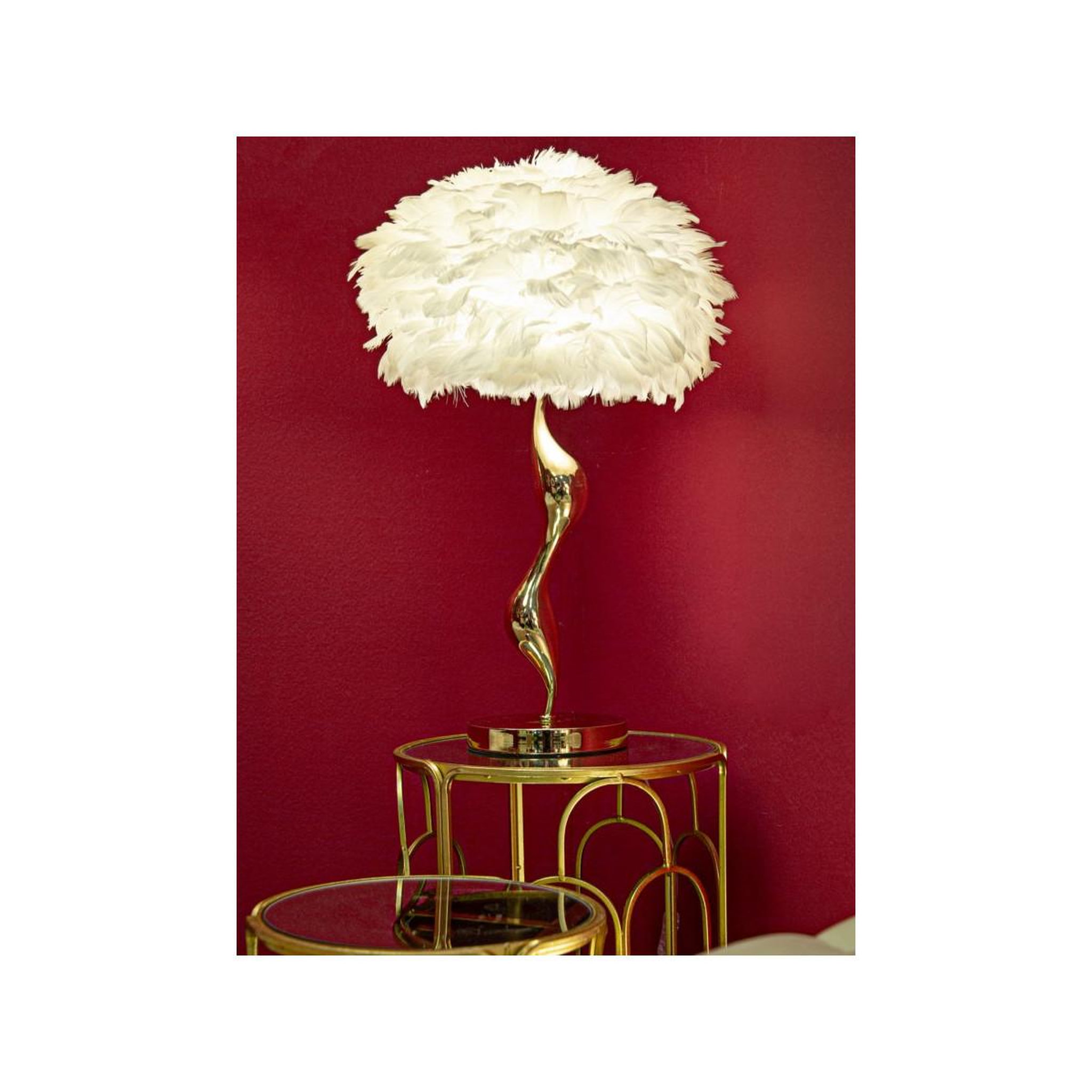 Voir la diapositive 6 : Paris Prix Lampe à poser imitation plume  slim  63cm or & blanc