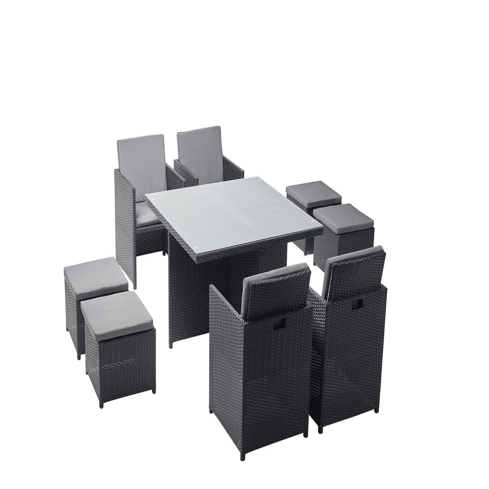 CONCEPT USINE Table et chaises 8 places encastrables en résine noir-gris monaco