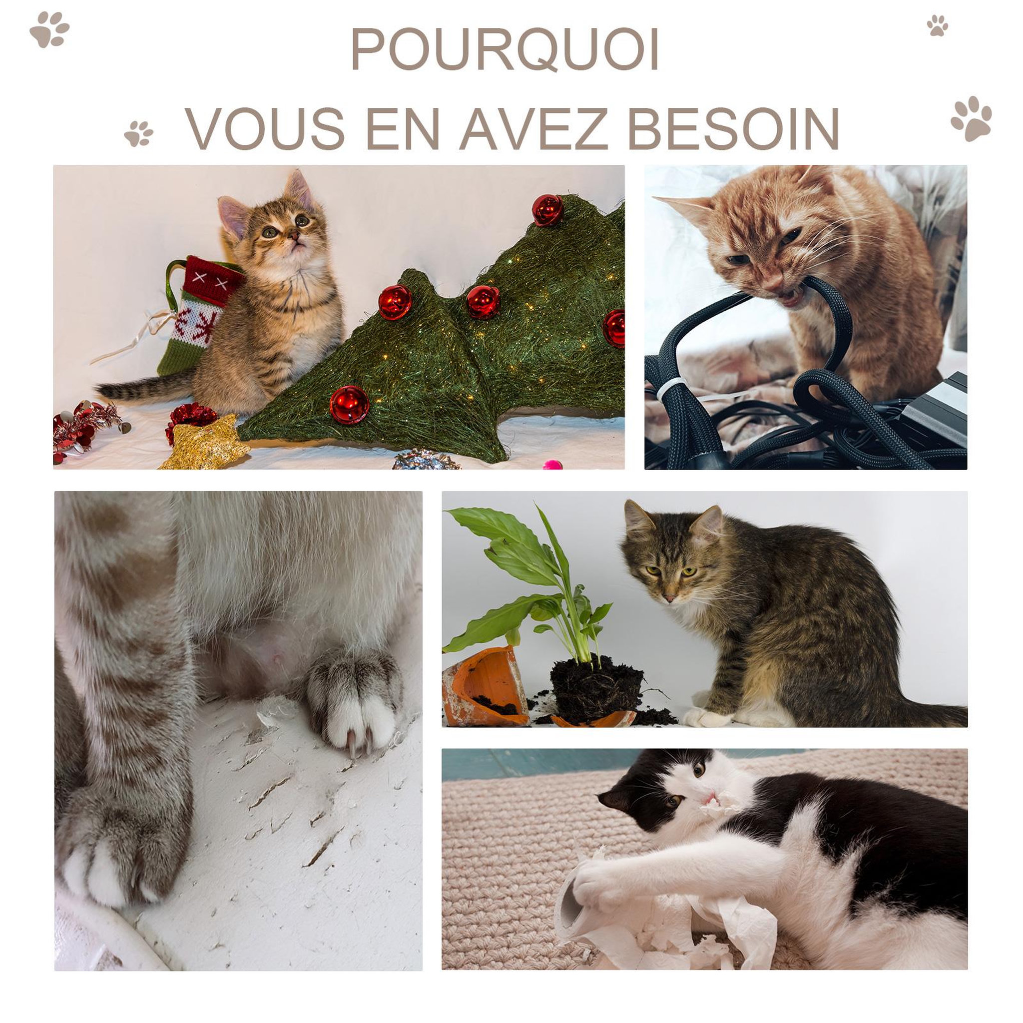 Voir la diapositive 6 : PAWHUT Arbre à chat griffoir grattoir design jeu boule suspendue 2 plateformes peluche sisal naturel gris