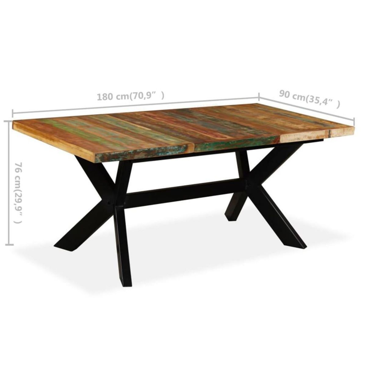 VIDAXL Table a manger Bois recuperation massif et croix en acier 180cm