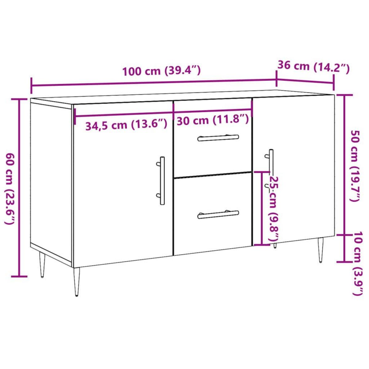 VIDAXL Buffet chene artisanal 100x36x60 cm bois d'ingenierie