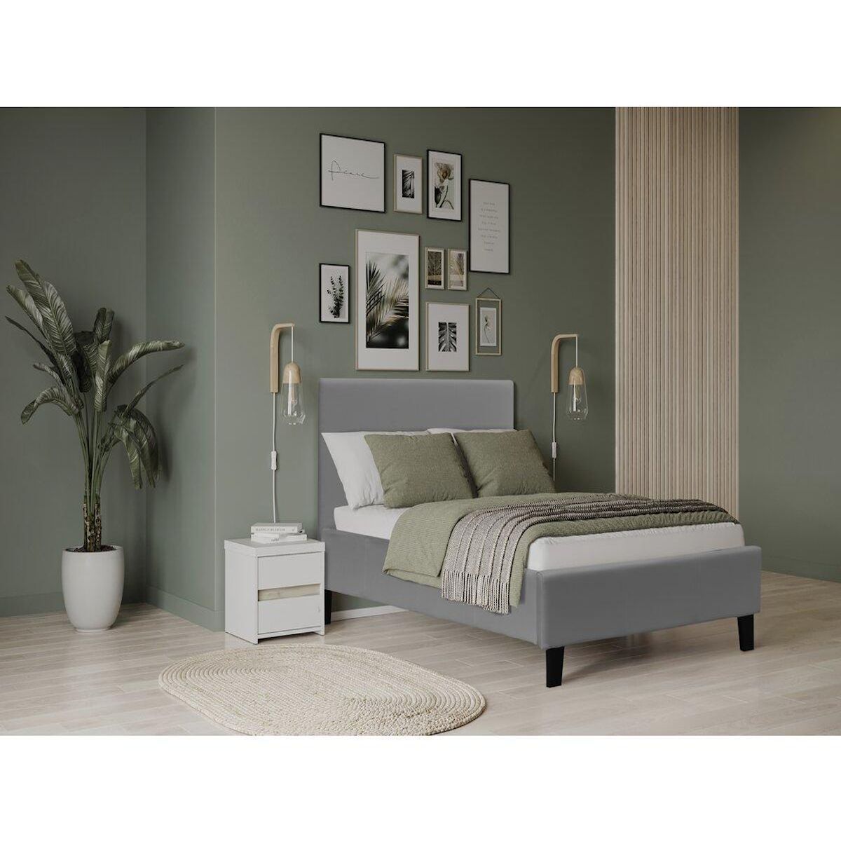 Habitat et Jardin Lit  Lina  - 90 x 190 cm - Gris clair