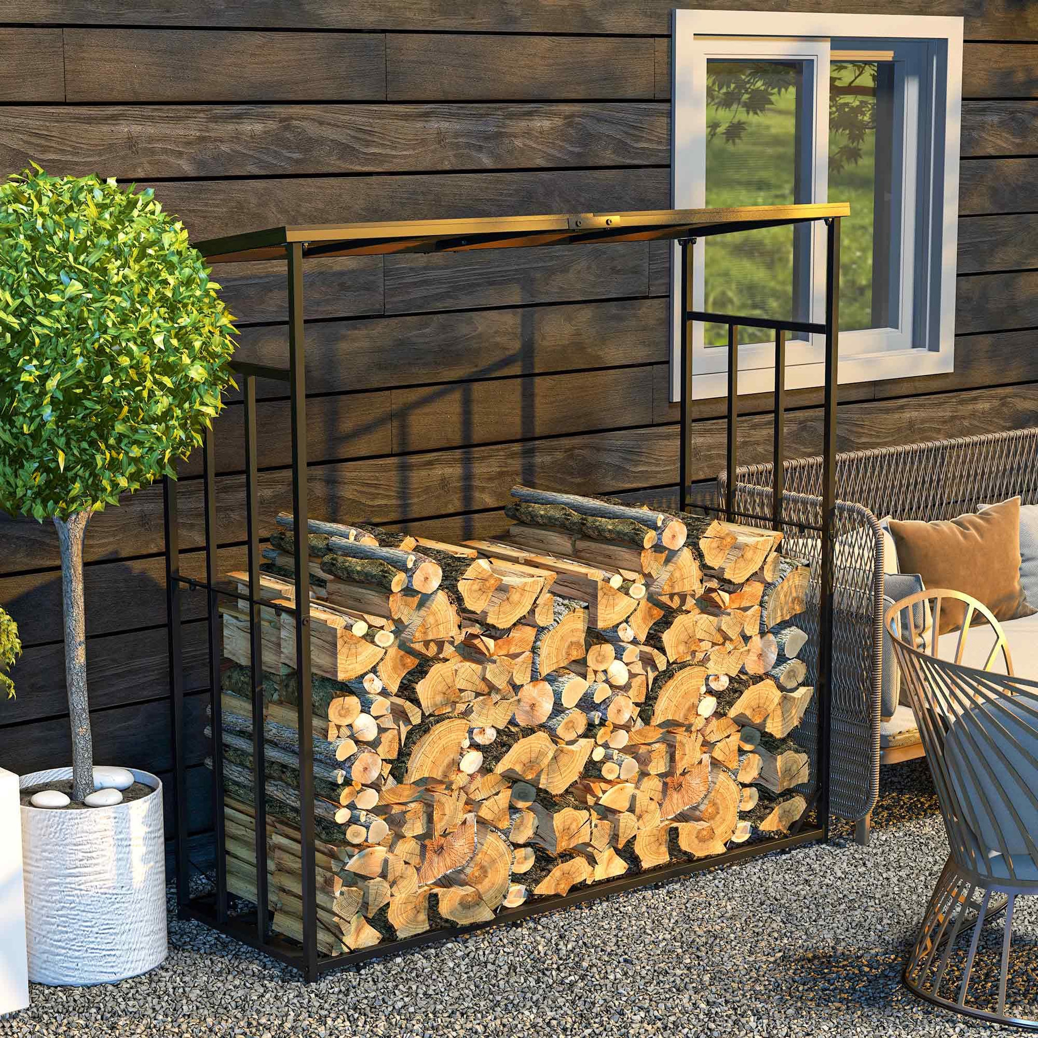 Voir la diapositive 4 : OUTSUNNY Abri-bûches pour bois de chauffage stockage extérieur du bois en métal et polycarbonate 185 x 67 x 185 cm noir