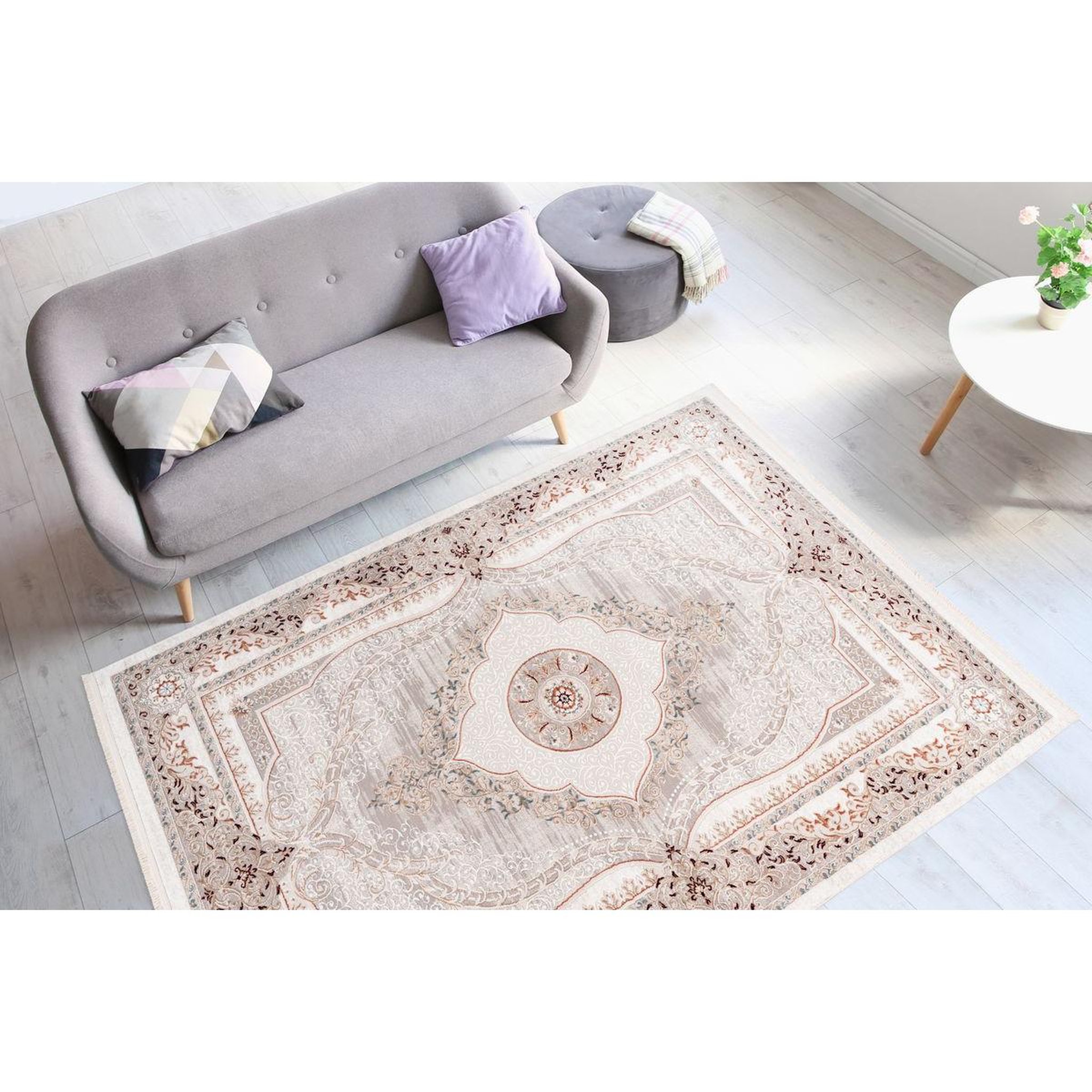 Voir la diapositive 2 : Paris Prix Tapis Vintage à Franges  Akropolis V  Gris & Rose
