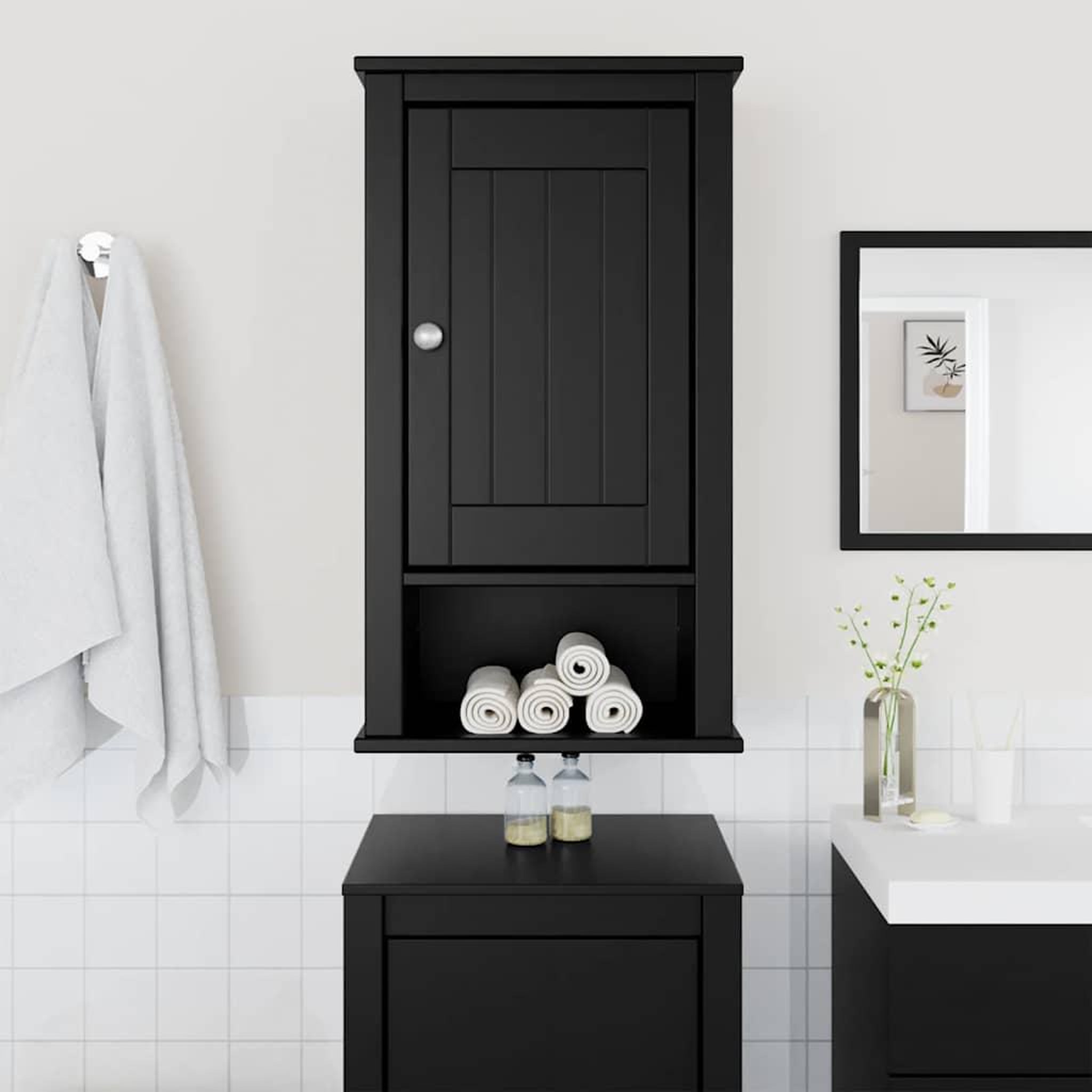 Voir la diapositive 3 : VIDAXL Armoire murale de salle de bain BERG noir bois de pin massif