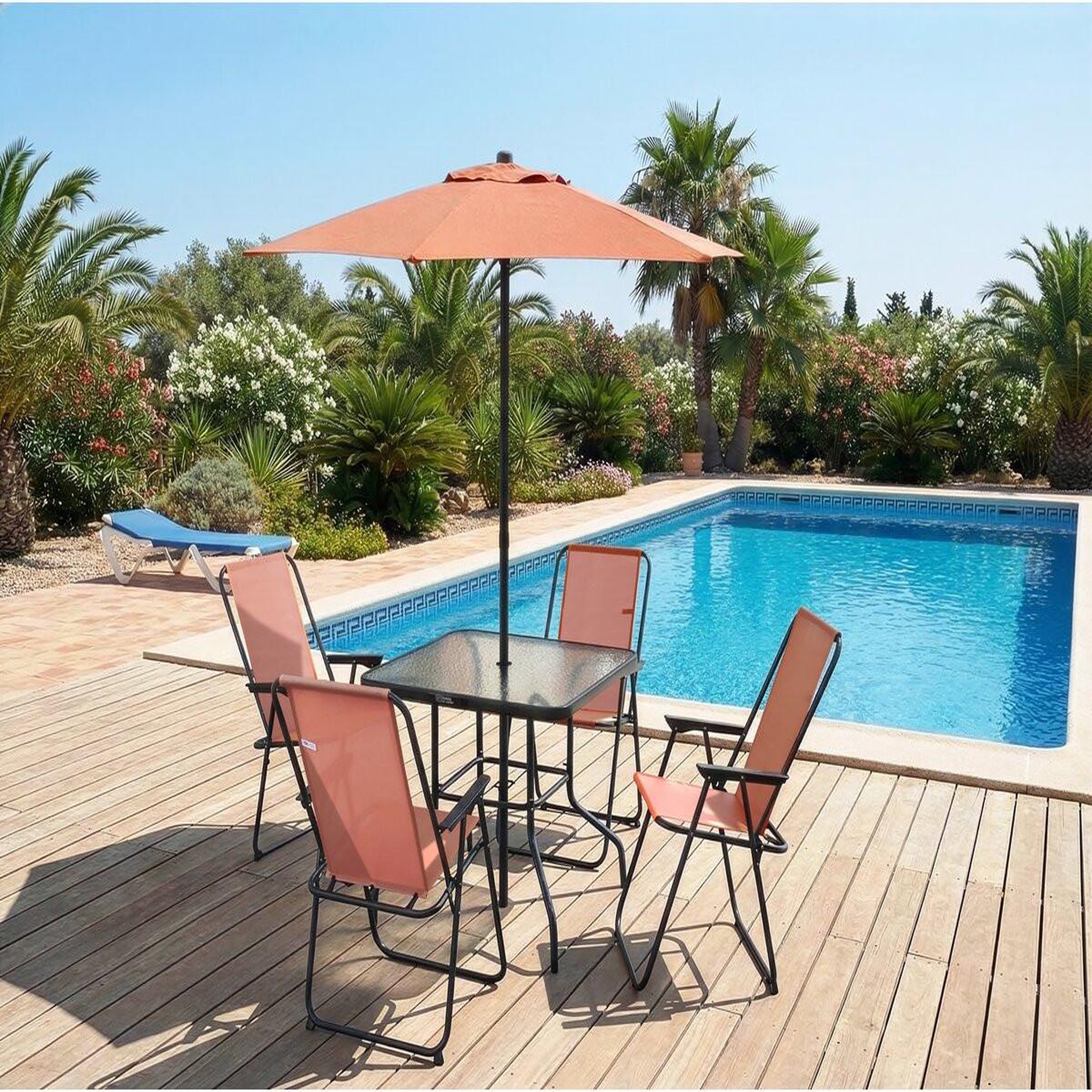 Voir la diapositive 2 : Habitat et Jardin Table et chaises de jardin avec parasol en métal  Convivia  - 4 places - Terracotta