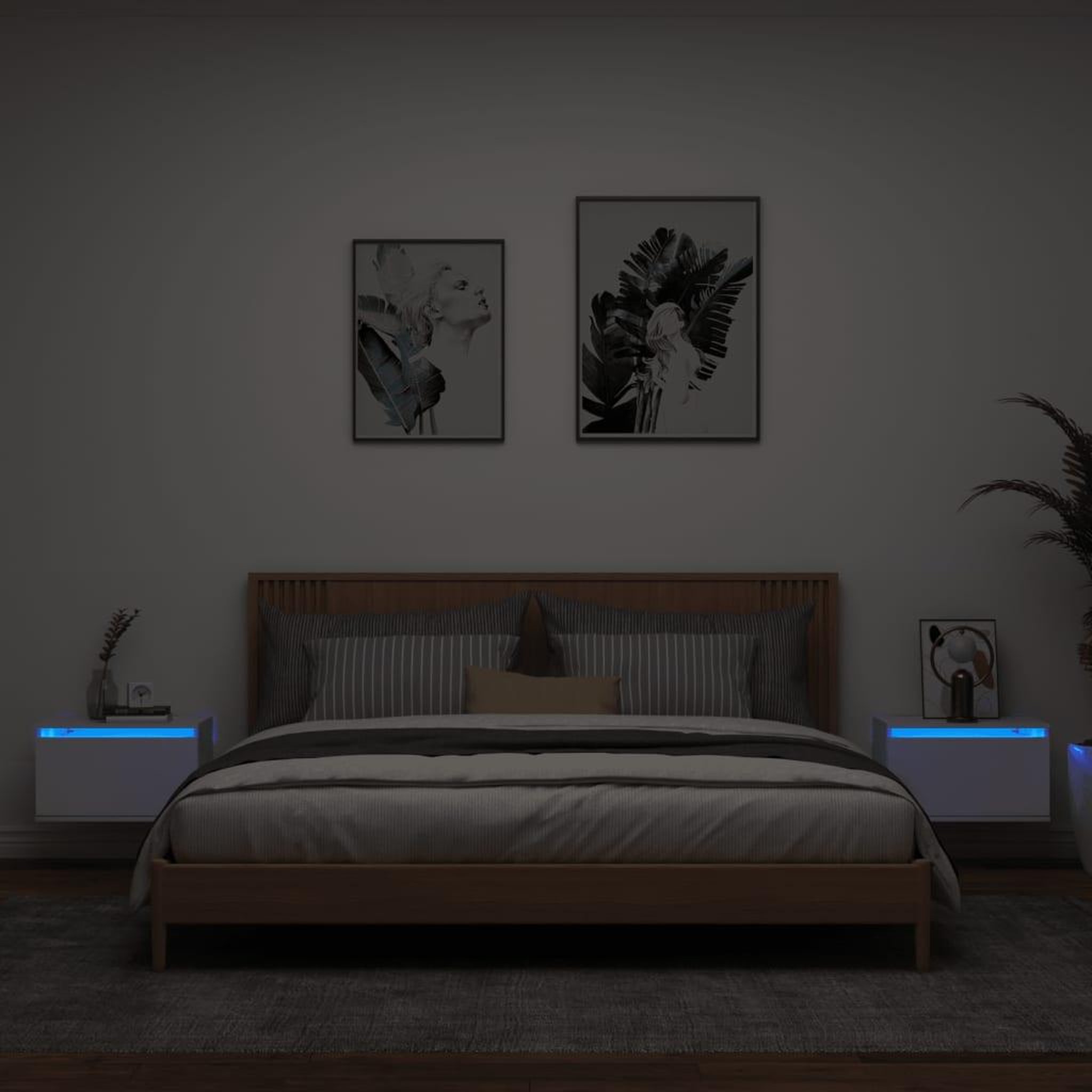 VIDAXL Tables de chevet murales avec lumieres LED 2 pcs blanc
