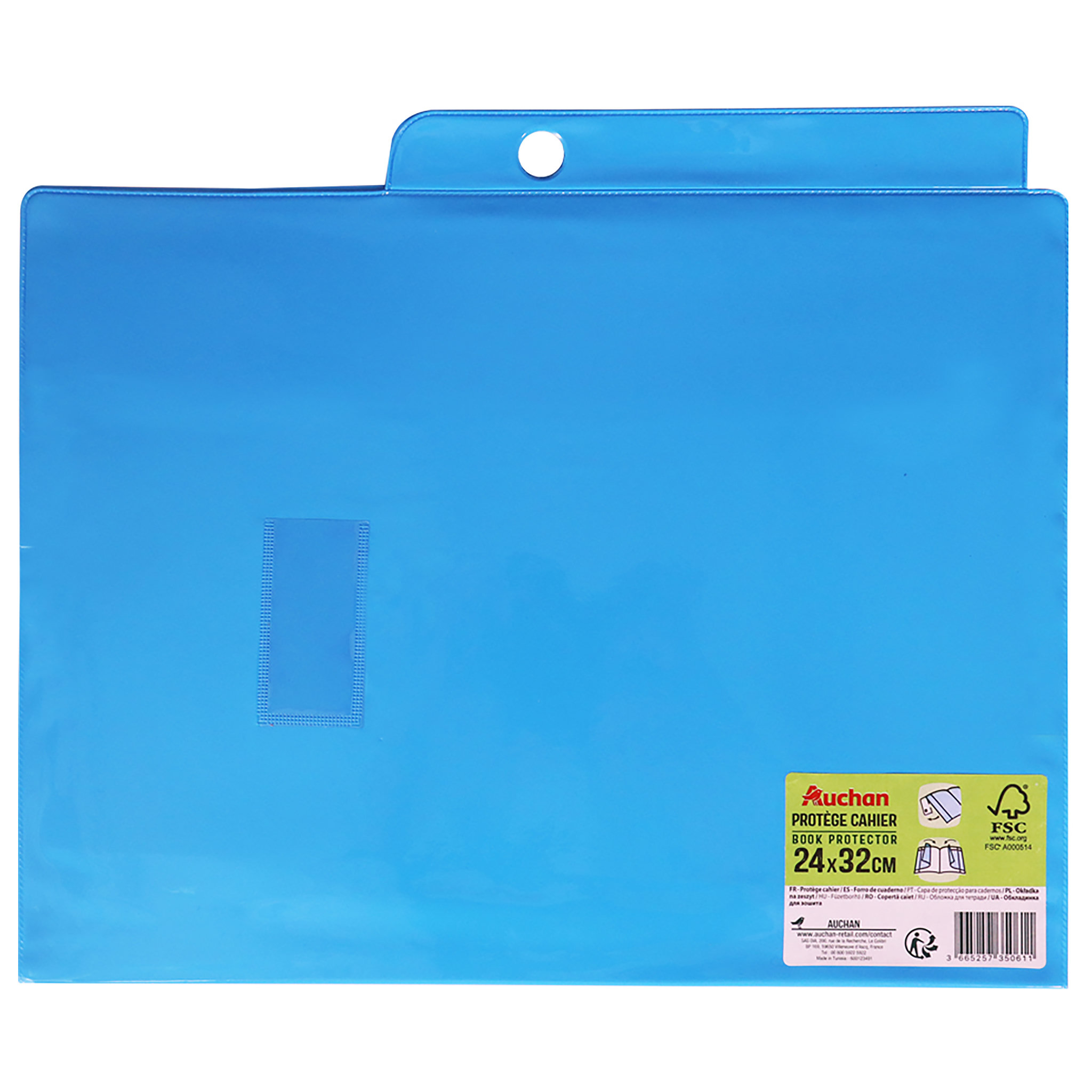 AUCHAN Protège cahier 24x32cm à rabats bleu opaque