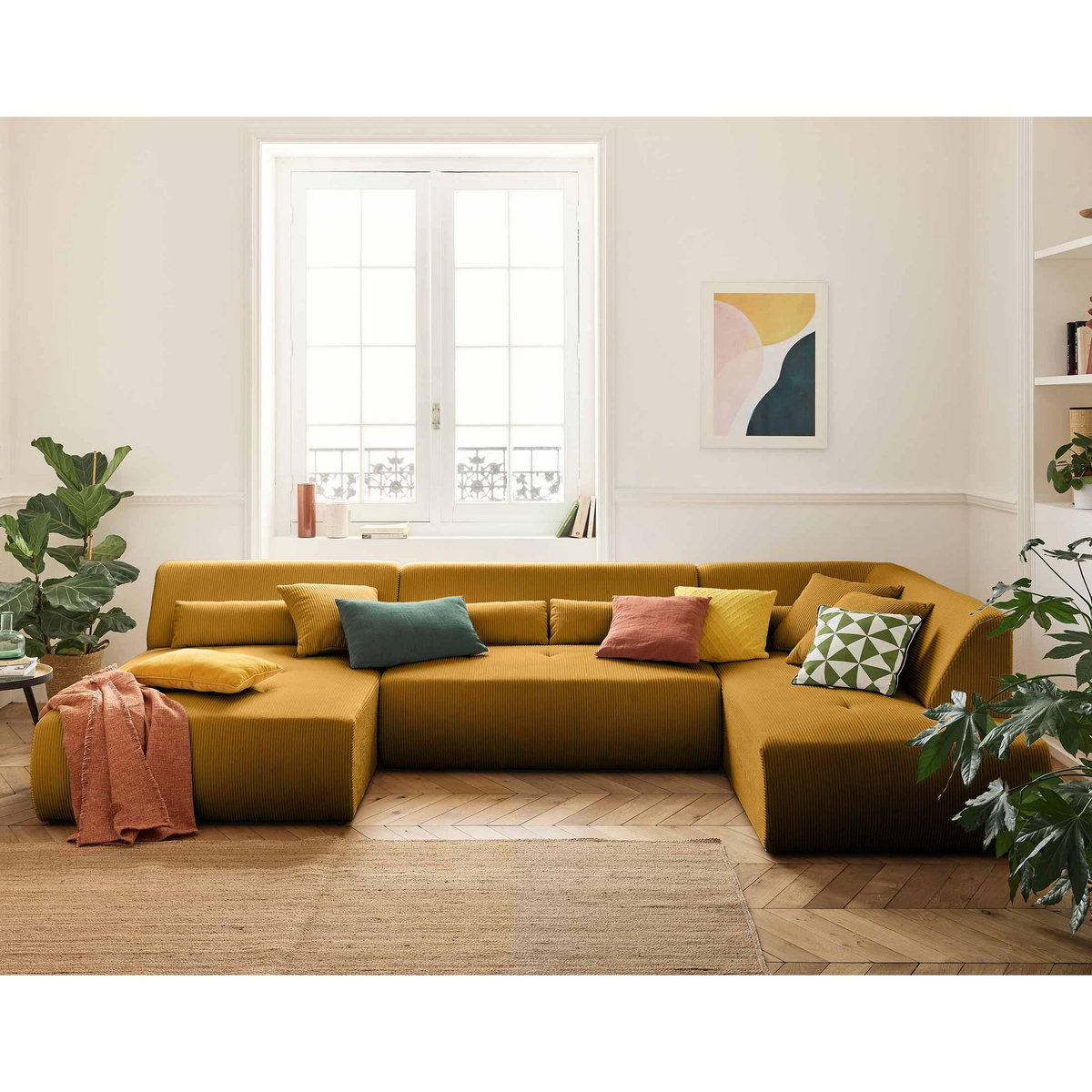 LISA DESIGN Onyx - canapé panoramique modulable d'angle droit 7 places - en velours côtelé