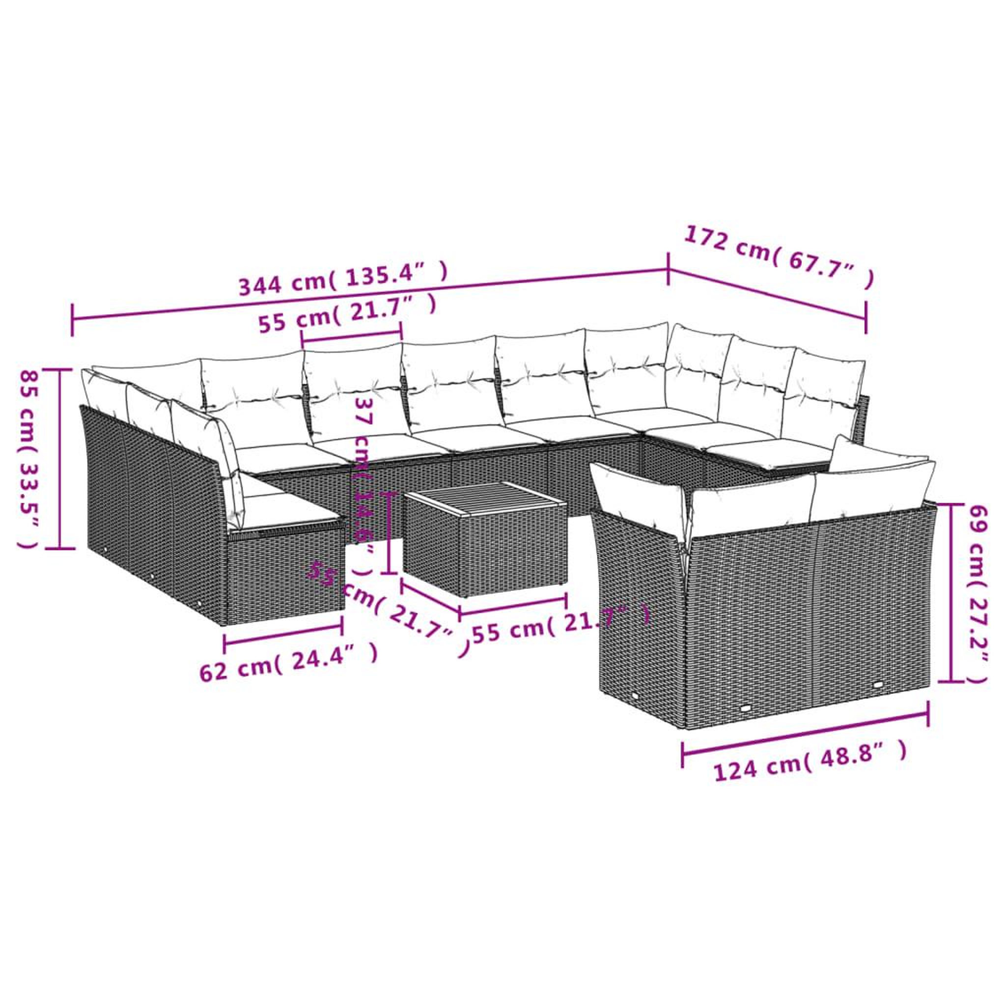 Voir la diapositive 3 : VIDAXL Salon de jardin avec coussins 13 pcs noir resine tressee