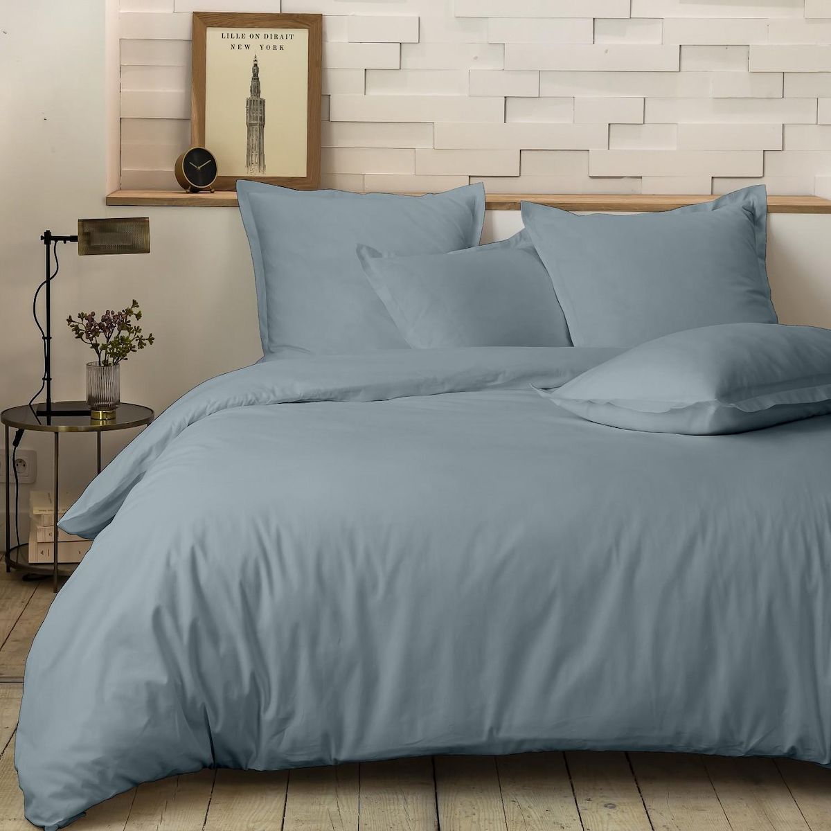 Home collection Parure de couette 100%percale de coton 80 fils/cm2-uni lin