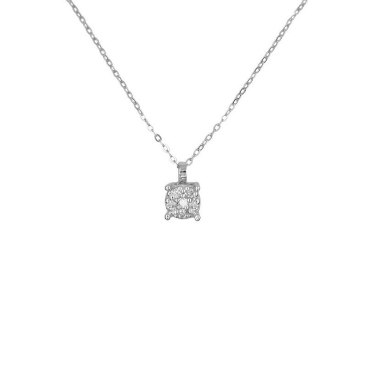 L'ATELIER D'AZUR Collier - Pendentif Or Blanc Pavé Diamants - Chaine Argentée - Femme